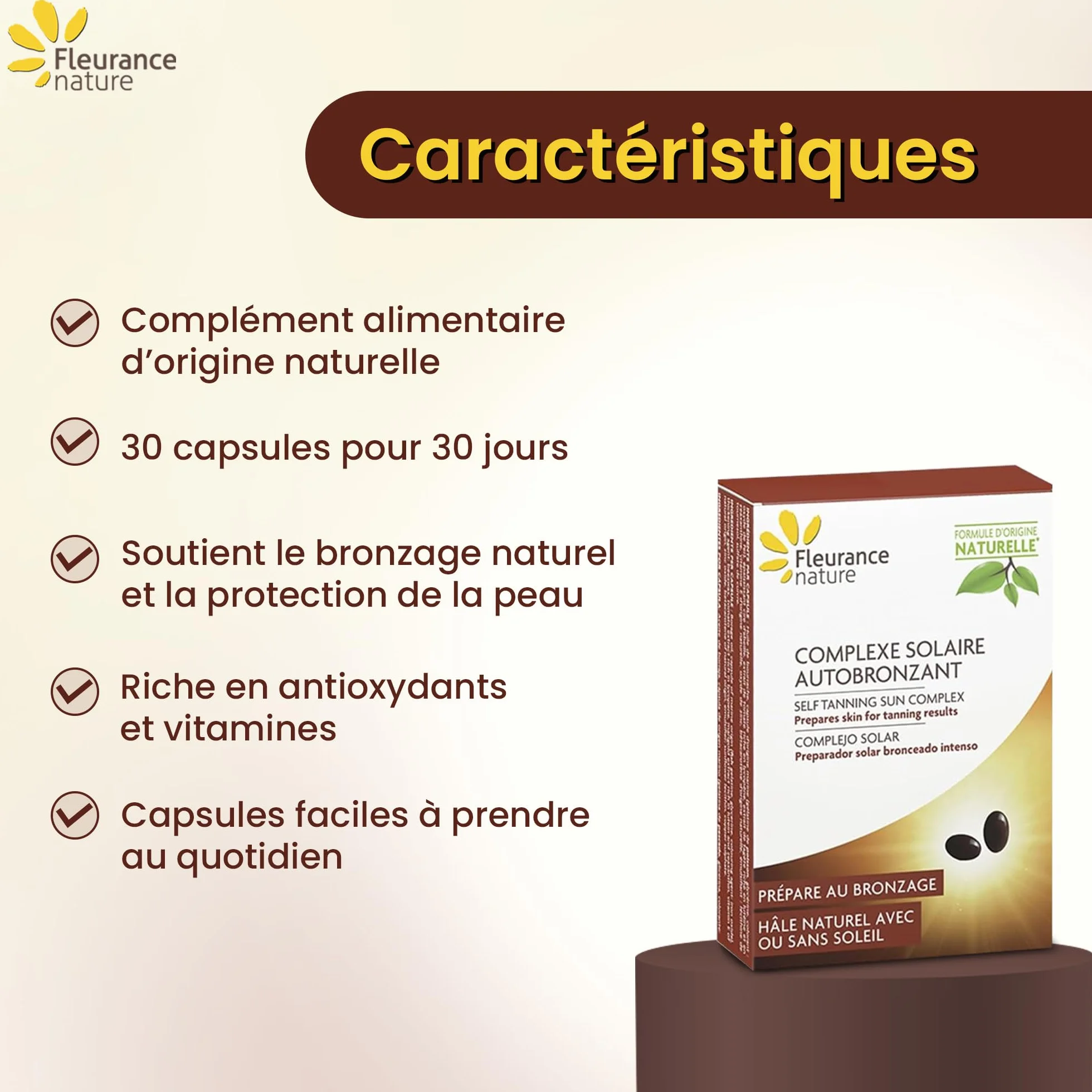 Fleurance Nature - Complexe Solaire Autobronzant Teint Hâlé Lumineux et Préparation Peau - Complément Alimentaire Antioxydant à l'Huile de Bourrache - Format 2 Mois