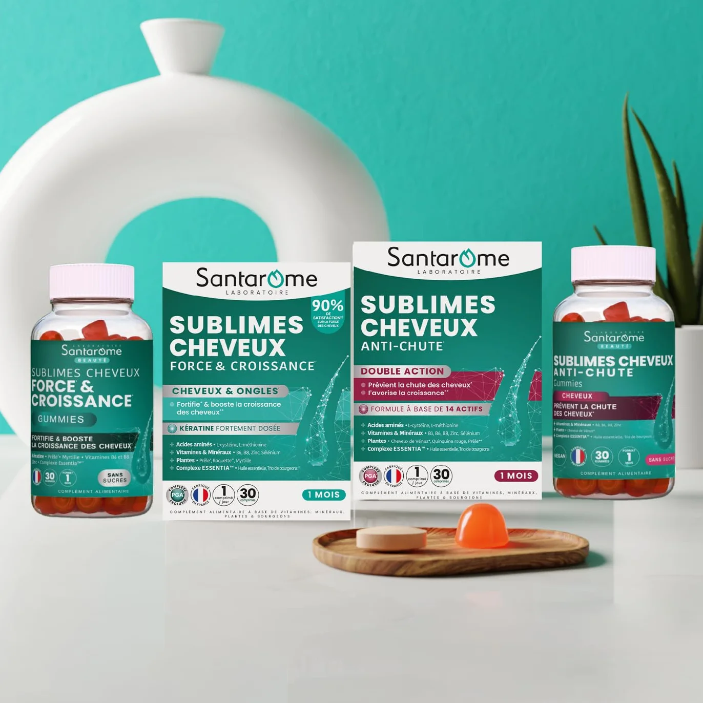 Santarome Sublimes Cheveux Force & Croissance Complément alimentaire pousse cheveux ongles Vitamines B6 B8 Roquette Myrtille 30 comprimés