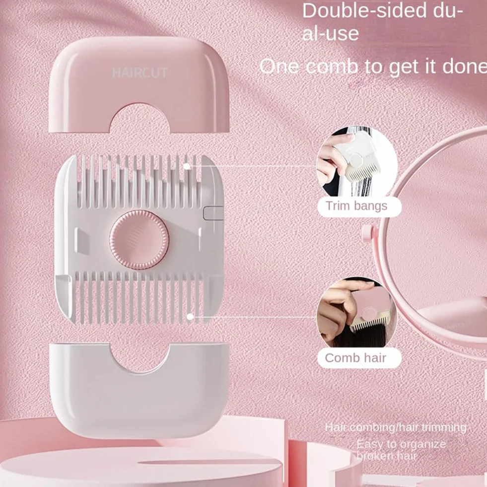 2-in-1 Kids Hair Trimmer, Double-Sided Razor Comb Clipper for Thin & Thick Hair, Trim Pocket Comb (Pink)