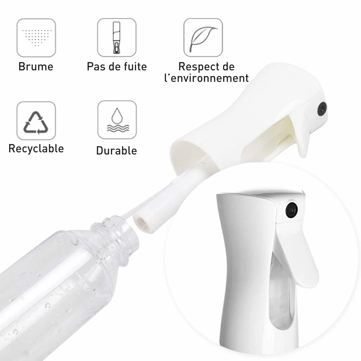Brumisateur d'Eau Rechargeable 300ML Vaporisateur Cheveux Visage Vaporisateur Eau Visage Coiffure Flacon Pulvérisateur Écologique Brume Ultra Fine Anti-Gouttes