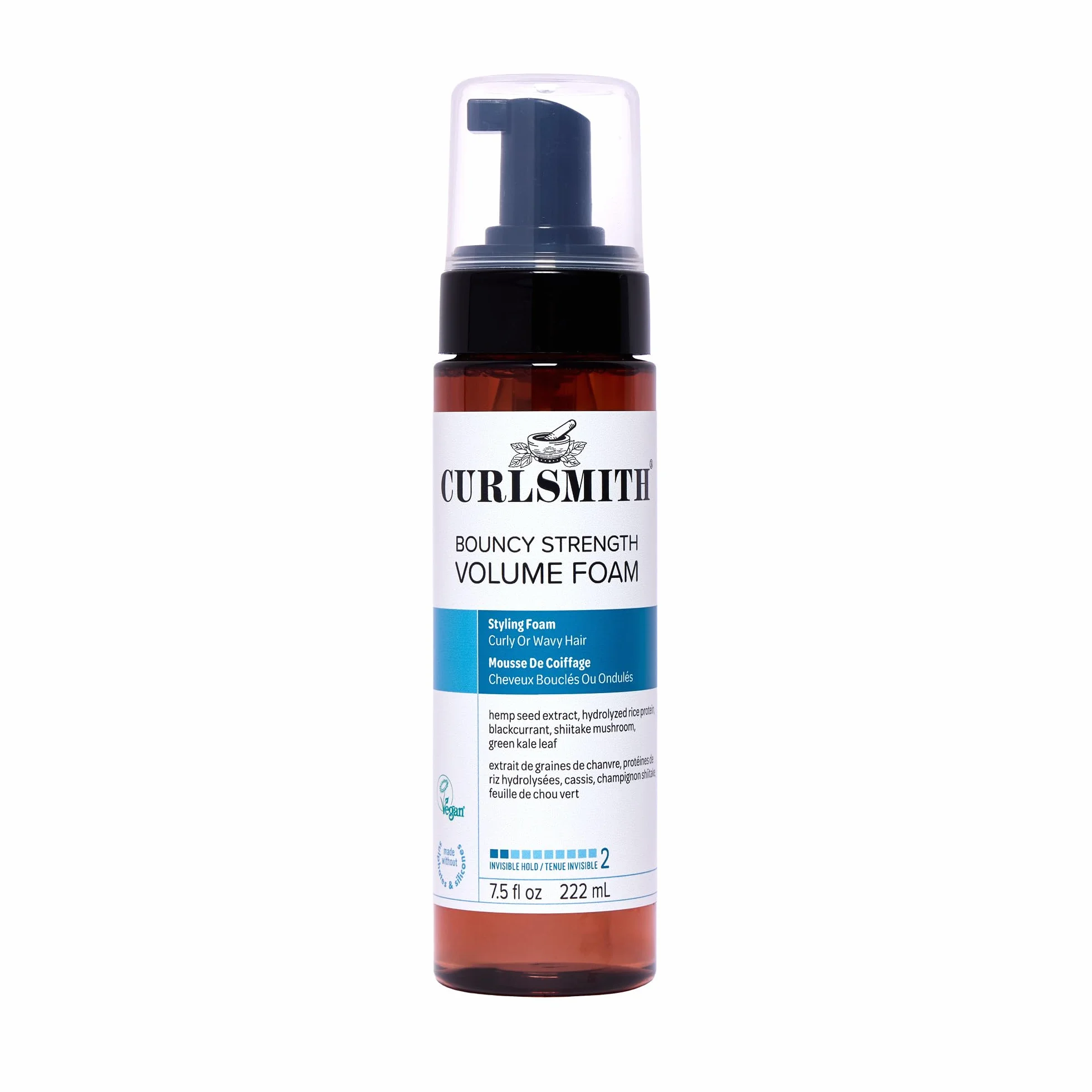 Curlsmith Bouncy Strength Volume Foam - Mousse légère pour volume, fortifiante, pour tous types de boucles, cheveux abîmés, végan et non testé sur les animaux (7.5 oz)