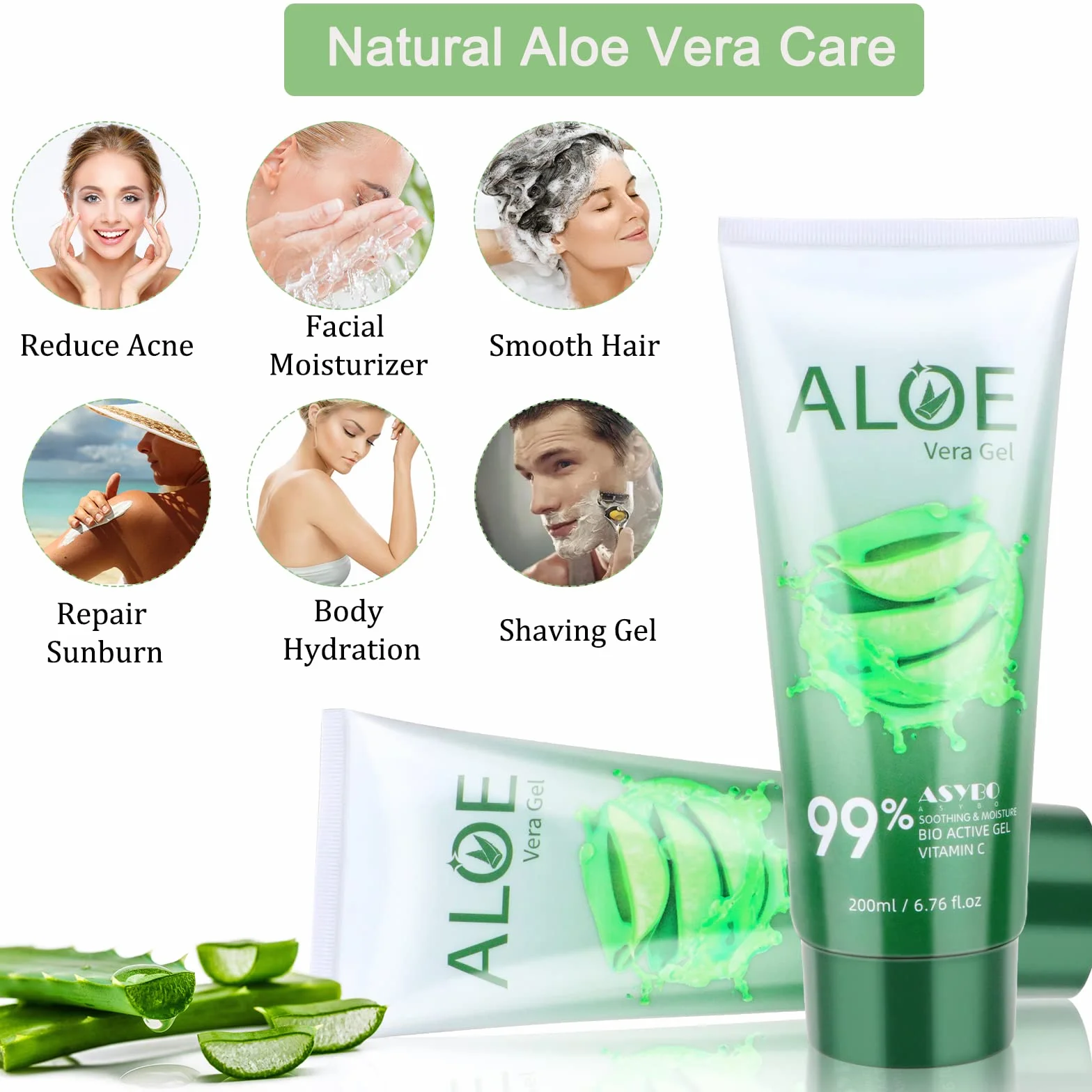 Aloe Vera Gel 99% Aloe Vera Hydratant Visage et Corps Naturel Lot de 2