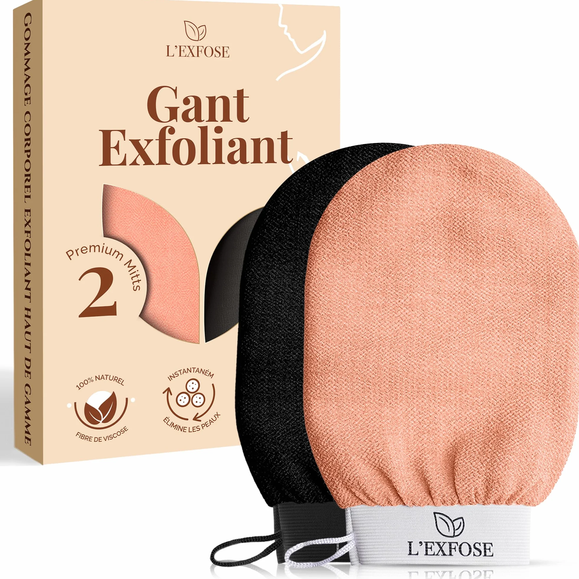 Gant Exfoliant Corps Kessa en Viscose Naturelle - L’Exfose 2x Gommage Corps et Visage