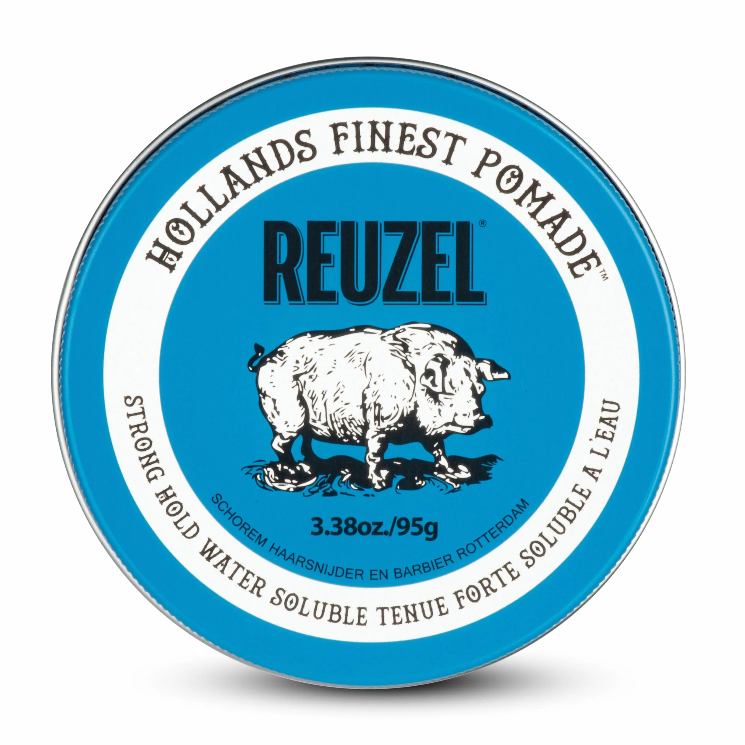 Reuzel Pommade à tenue forte bleue, pommade à tenue forte pour un look ultra brillant, soluble dans l'eau avec un parfum de vanille - 3,38oz/95g