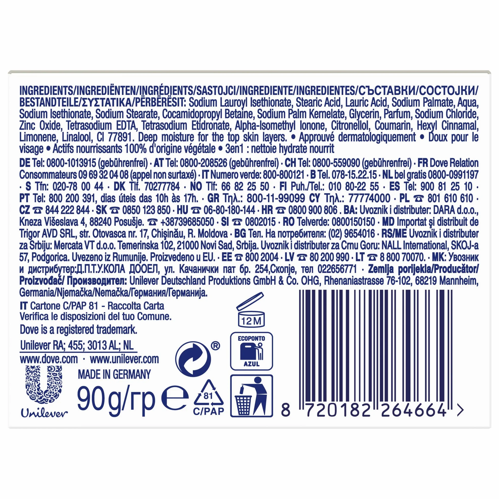 Dove Beauty Cream Bar Savon pour les mains 1/4 hydratante 90 g
