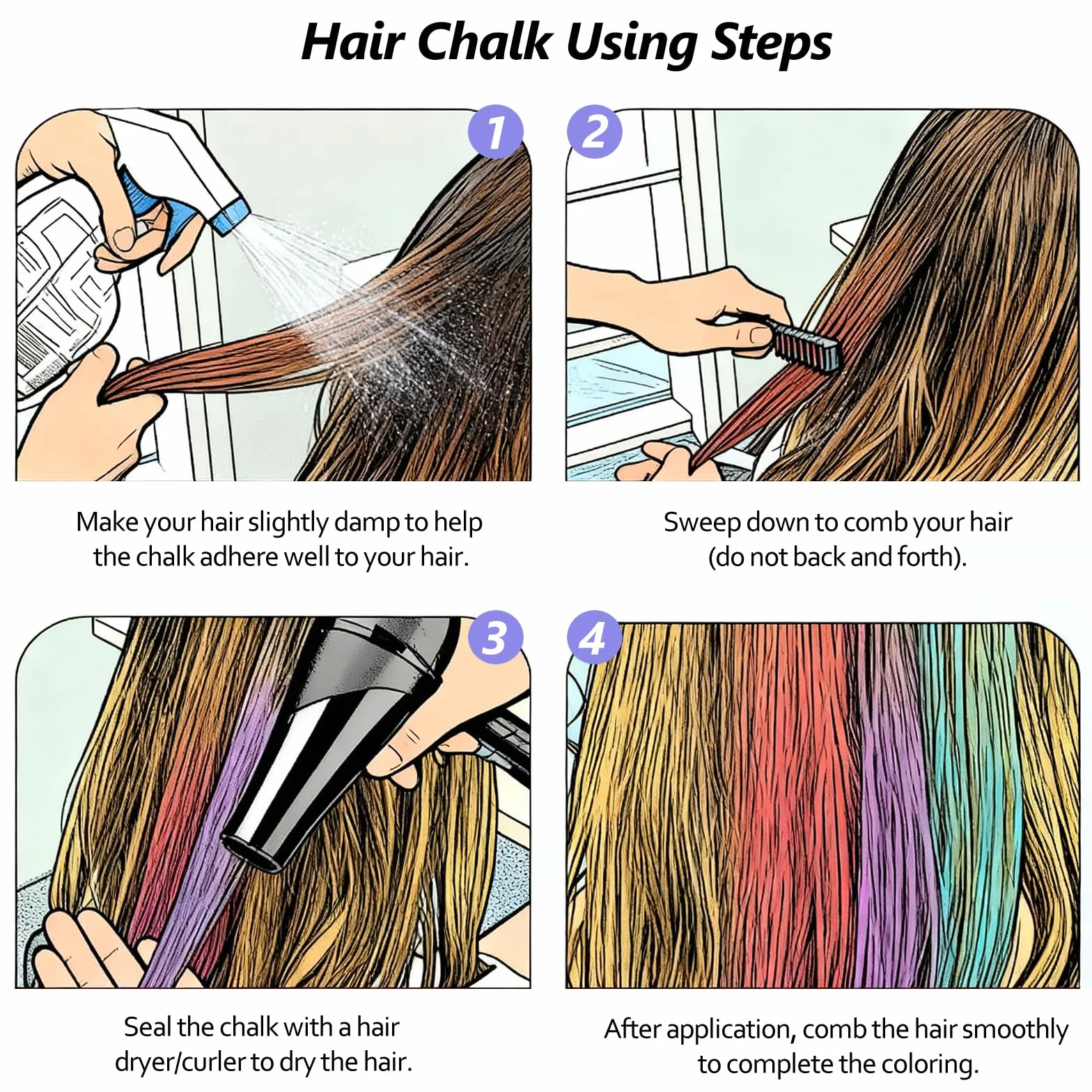 Crayons de Coloration Capillaire 24 Couleurs Craie Lavables pour Cheveux