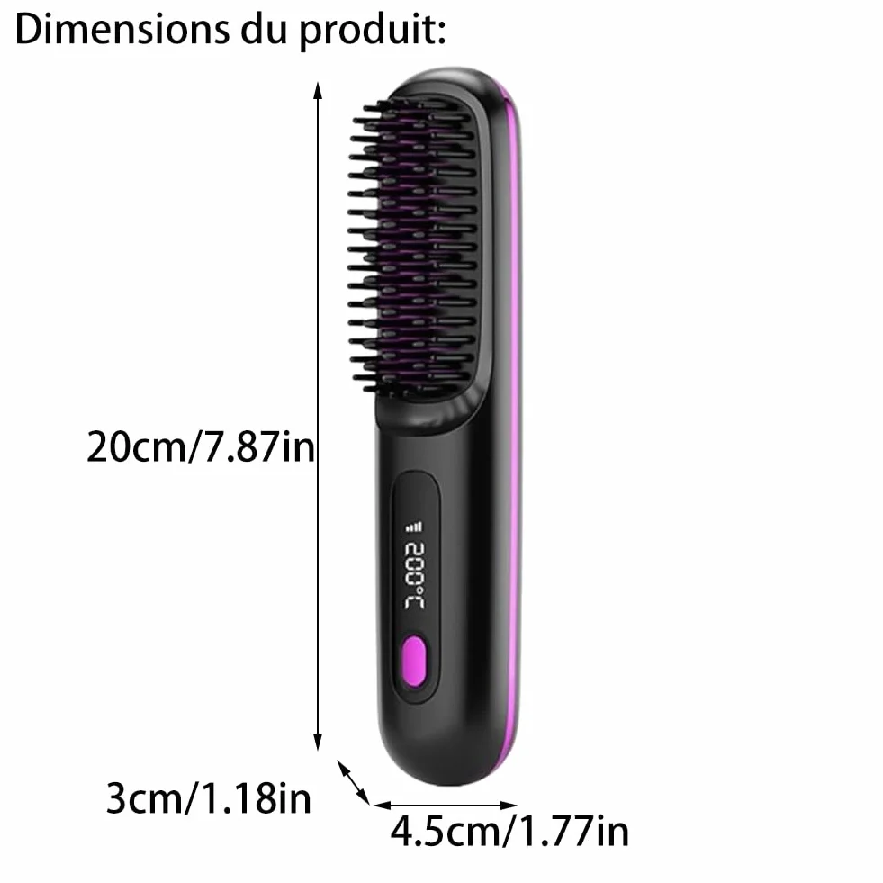 Brosse Chauffante Cheveux Court,Lissante Rechargeable Portable, Un Volume Coiffe en 2 Minutes,Brosse Coiffante Portable Et Rechargeable Pour Voyage Et Usage Quotidien (1*C)