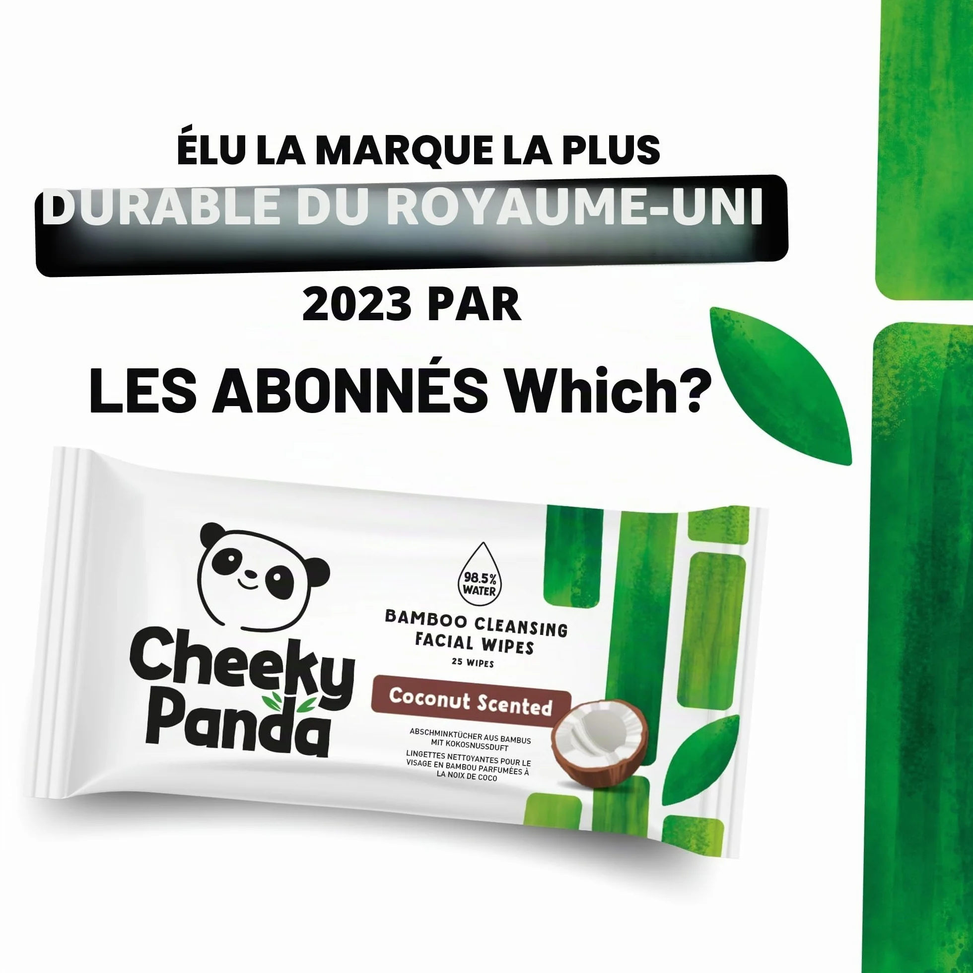 The Cheeky Panda Lingettes Démaquillantes 25 Lingettes Parfum Noix de Coco 100% Bambou
