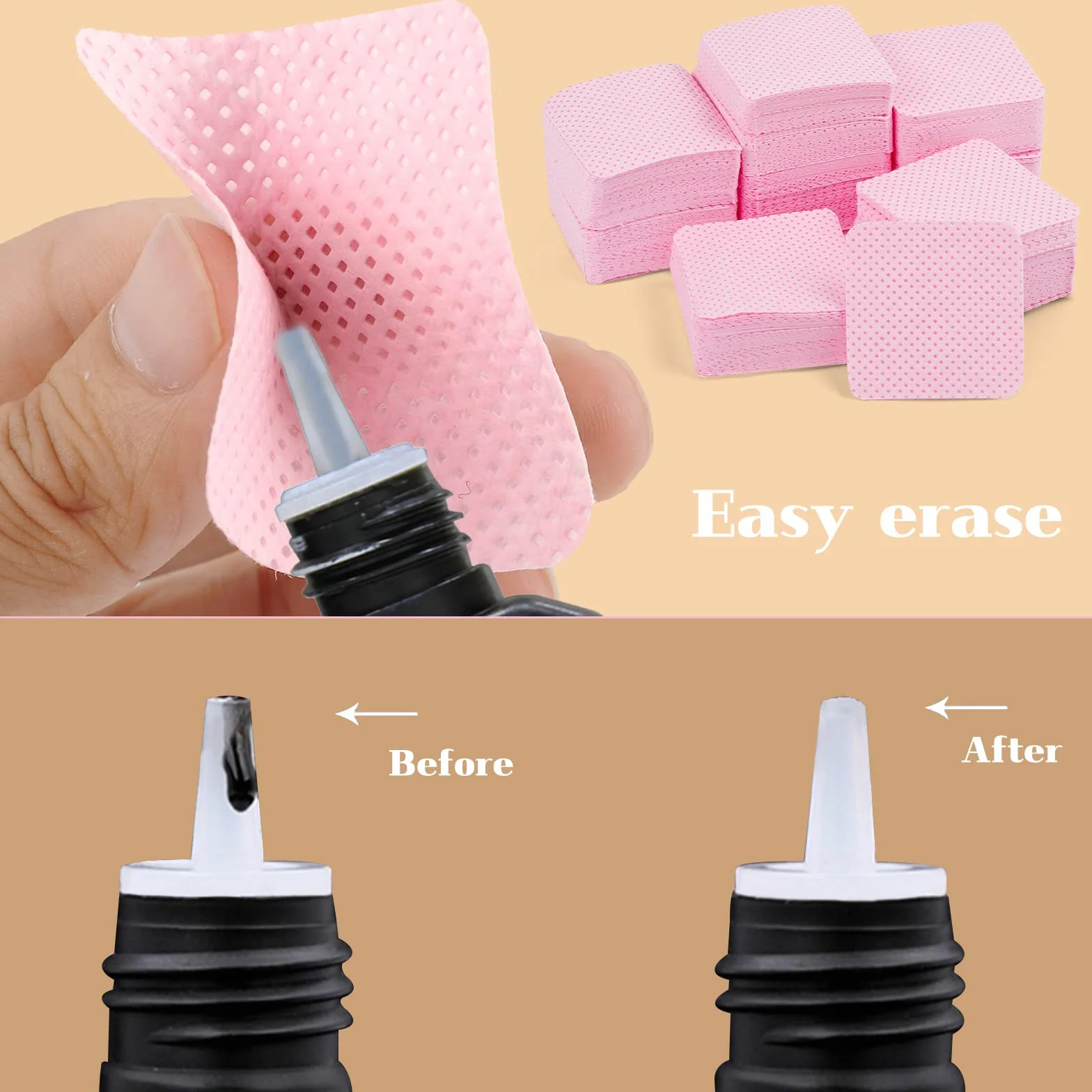 Coton Ongles Gel Non Pelucheux 300pcs, Cleaner Degraissant Lingettes Vernis Semi Permanent Rose