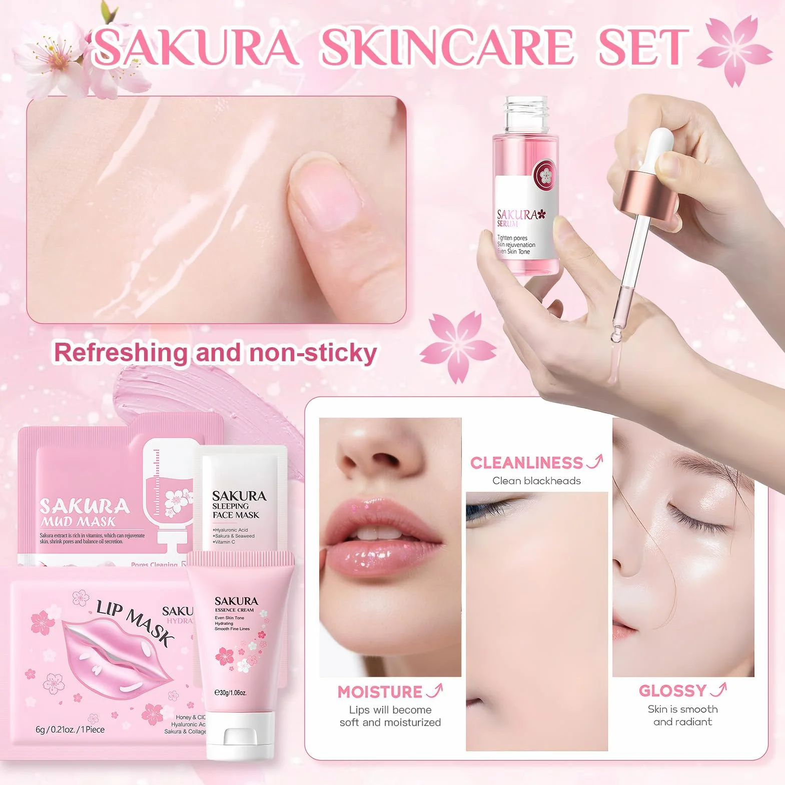 Coffret Soin Visage Femme Sakura Skincare Set Anti-âge 11 Pièces