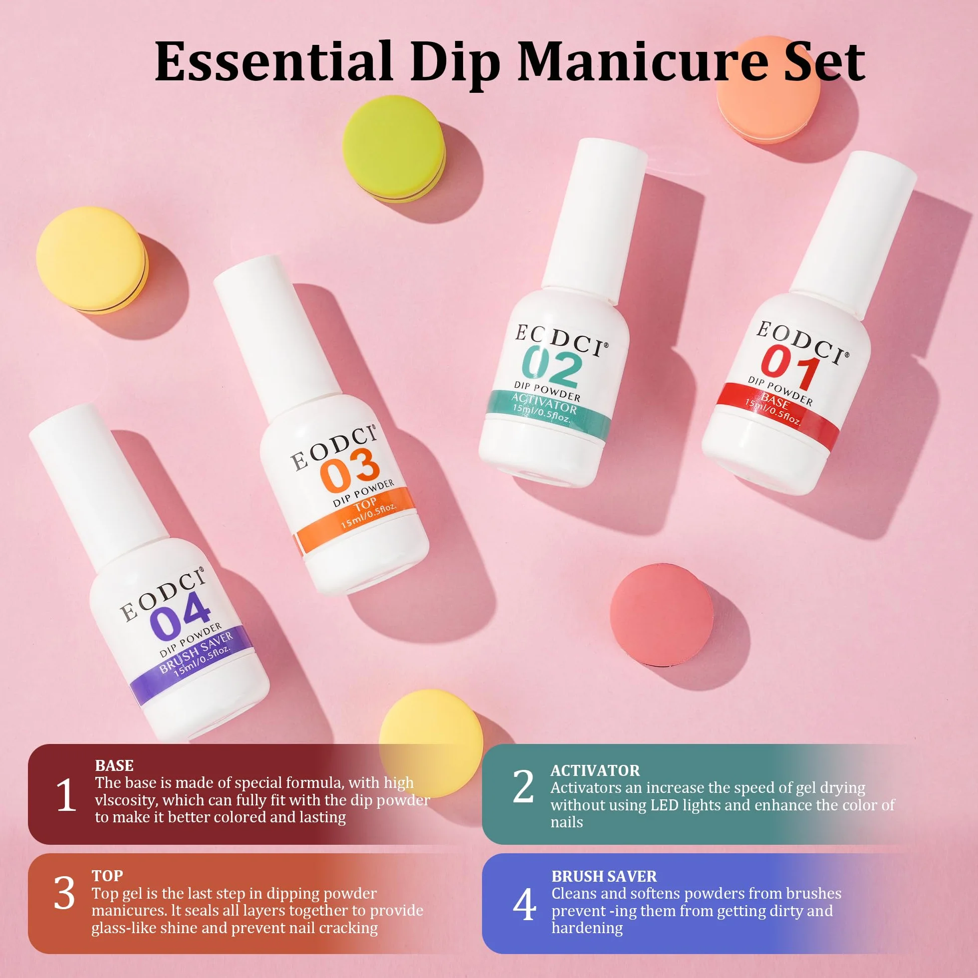 EODCI Kit de démarrage poudre de trempage 30 couleurs paillettes base activateur couche finition manucure française