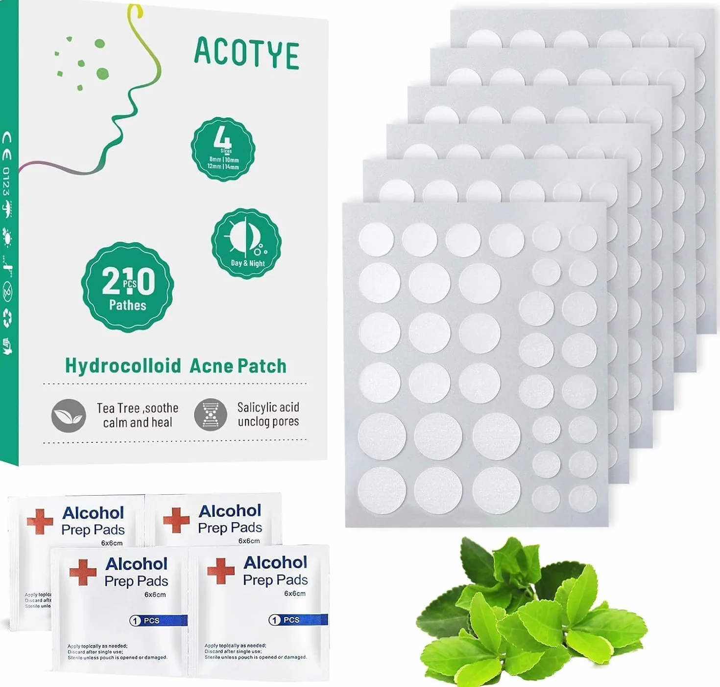 ACOTYE Pimple Patch avec acide salicylique, huile d'arbre à thé et niacinamide, Patchs anti-boutons pour le visage, 210 pièces