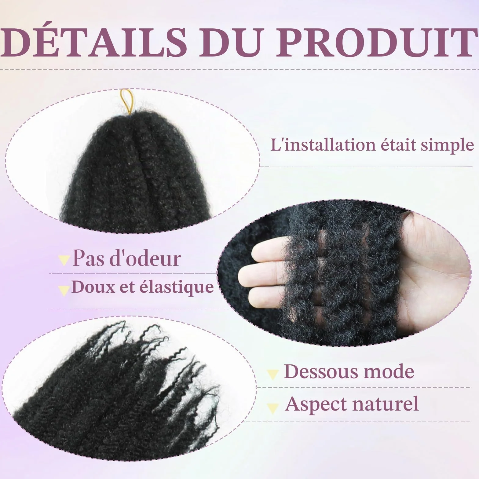 Tresses en crochet style Marley Twist pour cheveux afro, frisés, bouclés, cubains, tresses sénégalaises synthétiques, extensions de cheveux en crochet pour femmes (1b, 40,6 cm/lot de 3)
