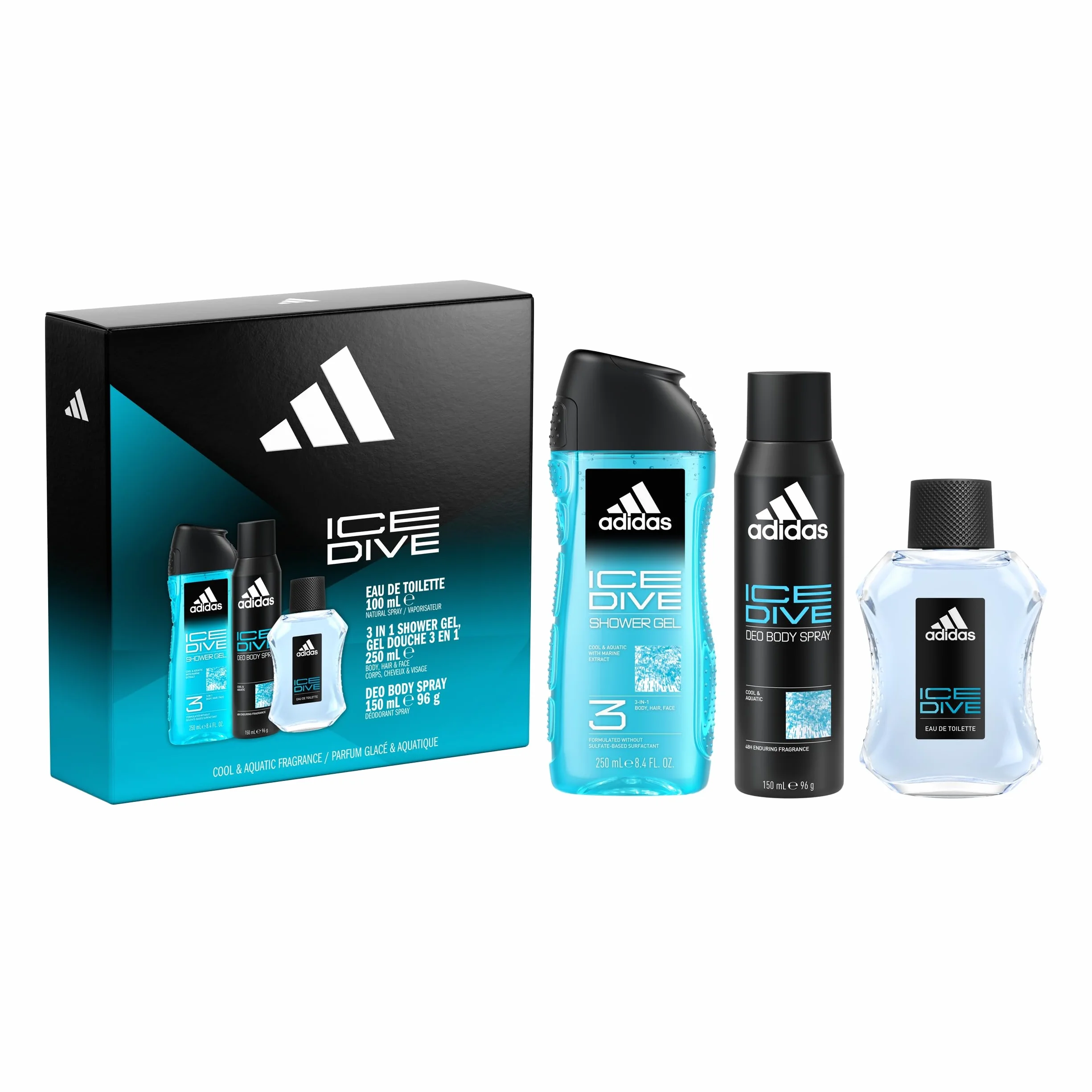 Adidas Ice Dive Giftset Eau de Toilette Deo Body Spray Shower Gel