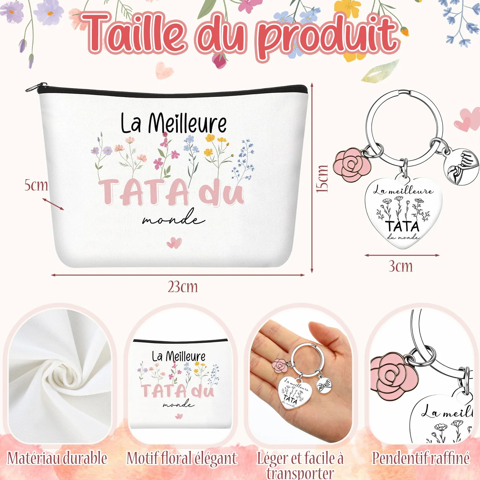 Hestya Trousse à Maquillage Porte Clés Stylo à Bille Cadeau pour Tata