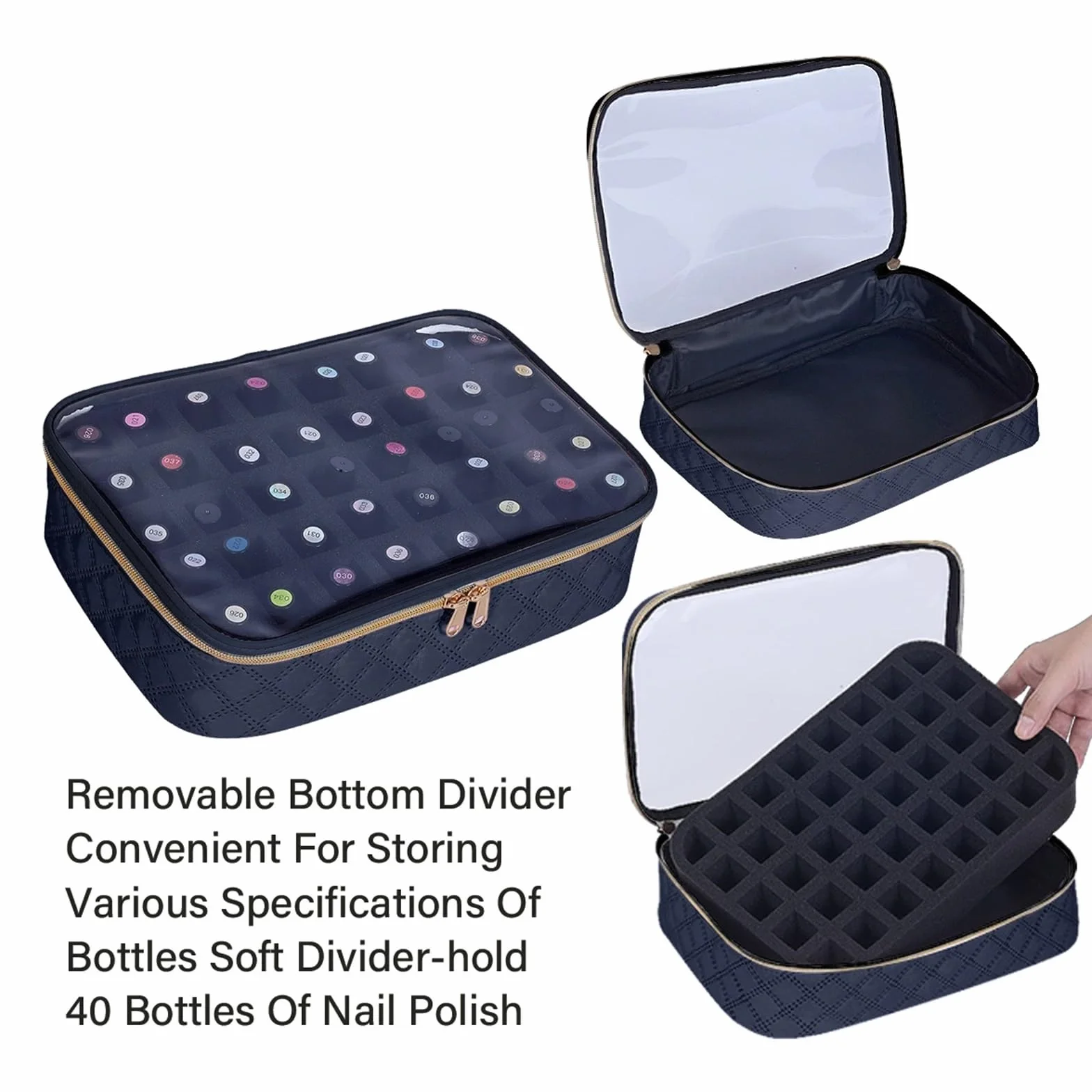 Rangement Onglerie,Rangement Vernis A Ongle 1 boîte de rangement transparente for vernis à ongles - Coffret voyage 40 flacons, en polyester et coton résistant, idéale les amateurs d'ongles(Pink)