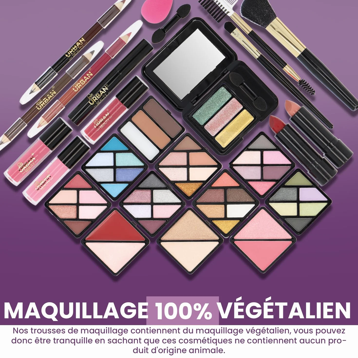 Trousse de Maquillage Végétalienne Love Urban Beauty Luxe Gold Touch Coffret Cadeau de Voyage 73 Pièces