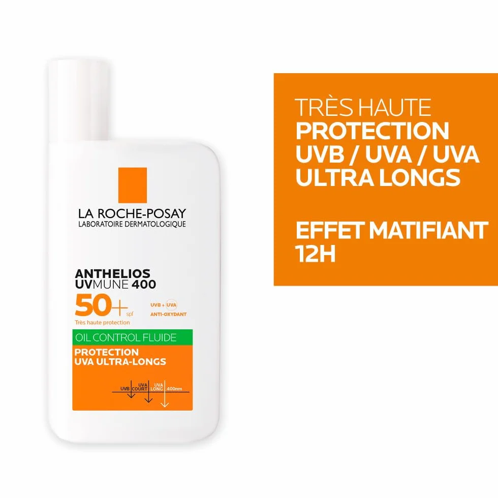 La Roche-Posay Anthelios UVMune 400 Crème Solaire Fluide SPF 50 Oil Control Haute Protection Solaire UVA/UVB