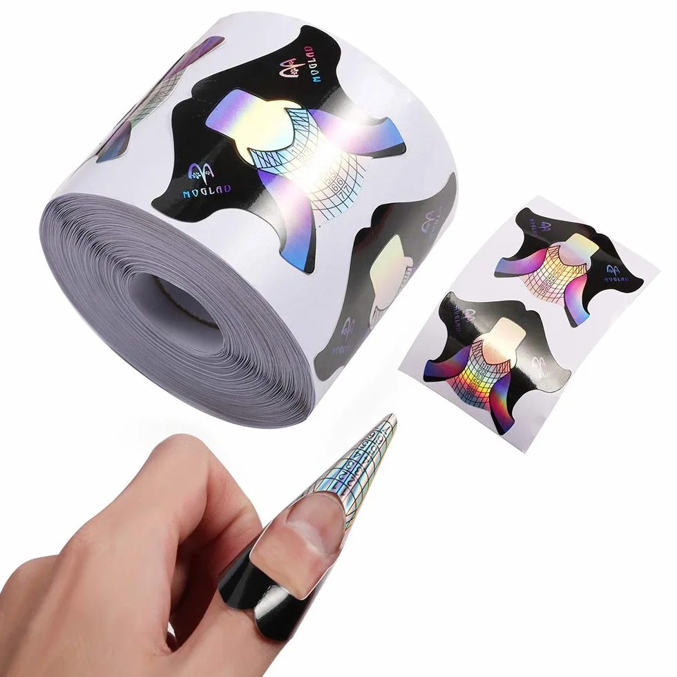 300 pcs Chablon Papier pour Nails Art, Autocollants Modèles Construction Faux Ongles Gel UV, Auto-Adhésif Ongles Forme pour Ongle Gel ou Resin