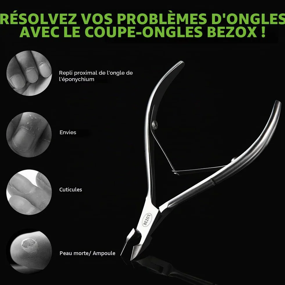 BEZOX Coupe-cuticules professionnel acier inoxydable dissolvant peaux mortes Argenté