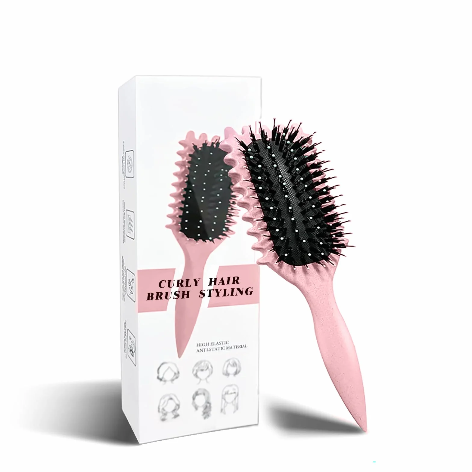Brosse à boucler coiffante pour cheveux bouclés Rose 24cm