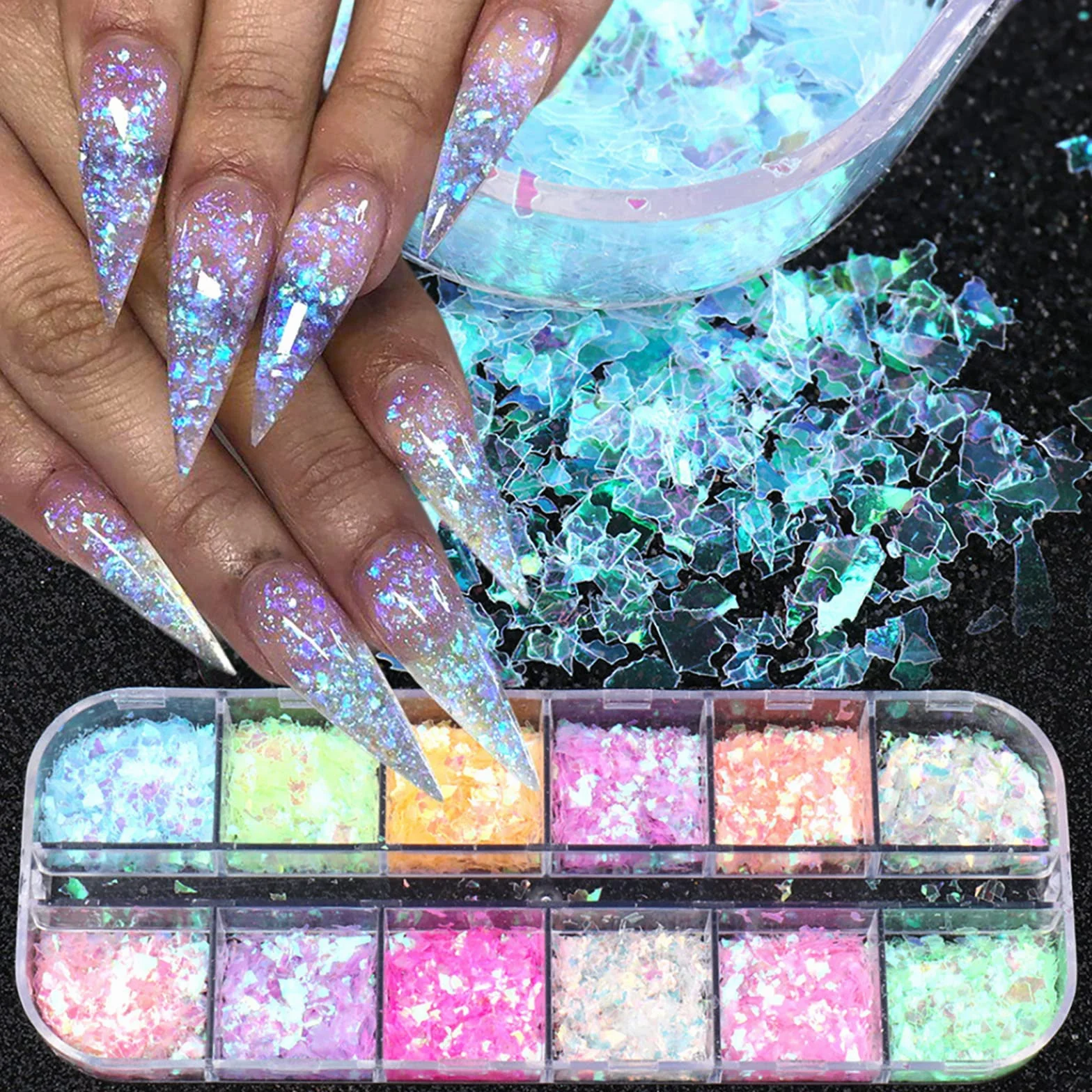 Paillettes Nail Art Flakes Holographiques Poudre à Ongles