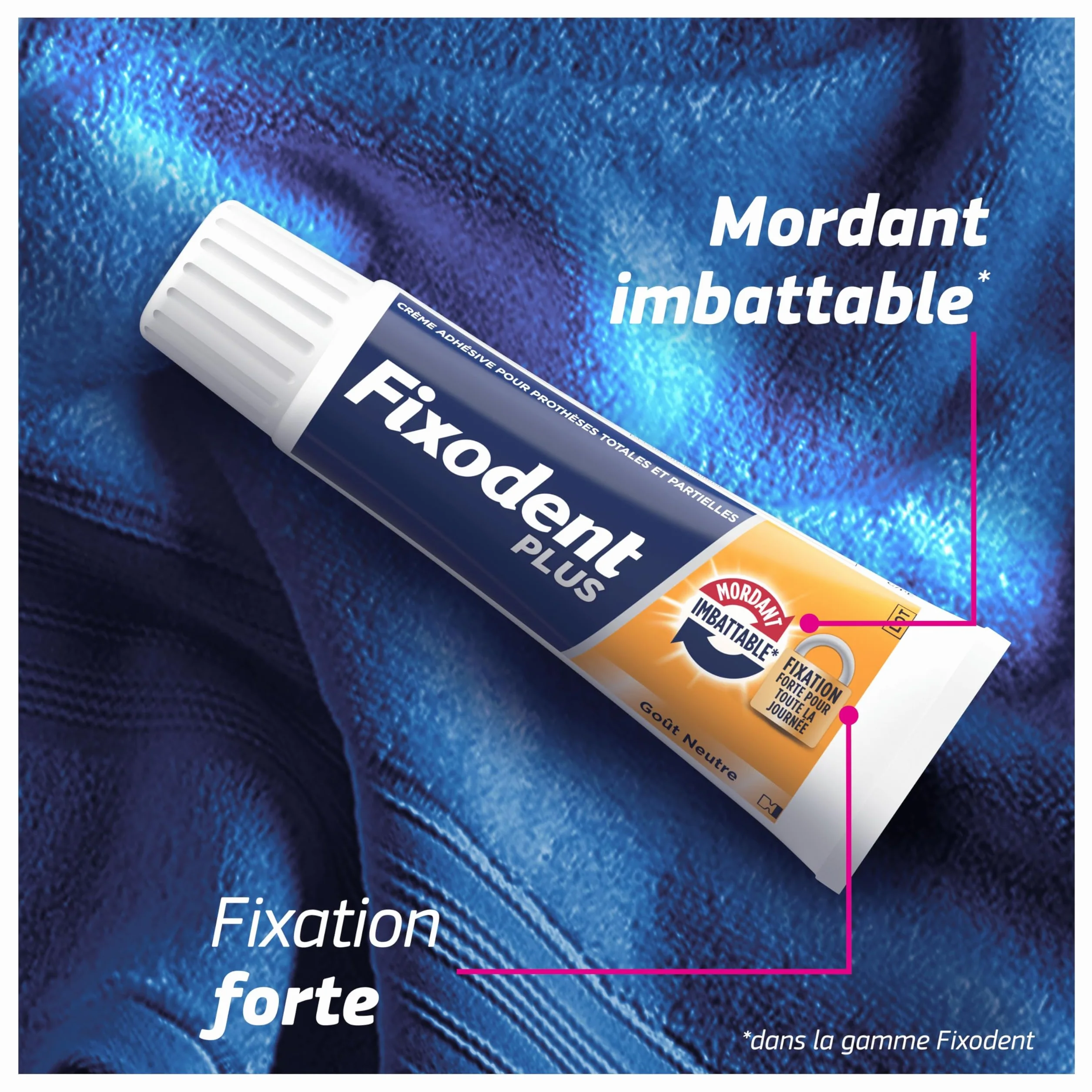 Fixodent Crème Adhésive Plus Mordant Imbattable pour Prothèses Totales et Partielles, Goût Neutre, 57ml