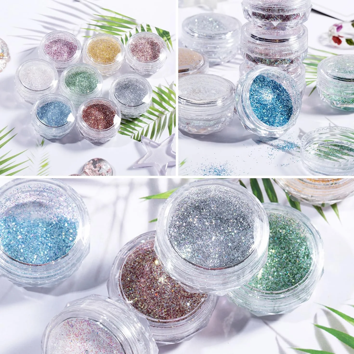 Paillettes Poudre Ongles 8Pcs Diamant Glitter Nail Art Décoration