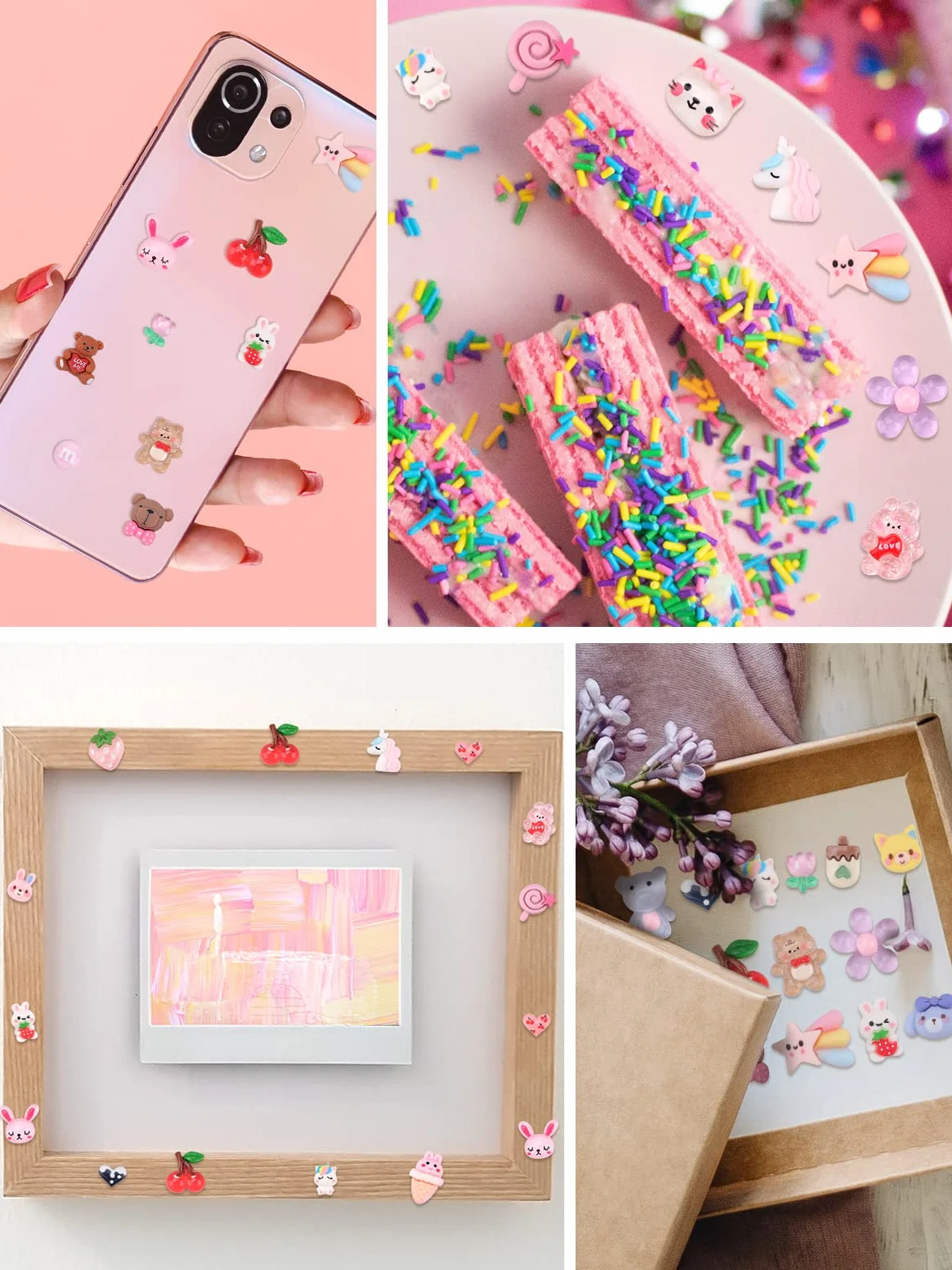 Lot de 100 breloques à ongles Kawaii en résine à dos plat pour fabrication de bijoux