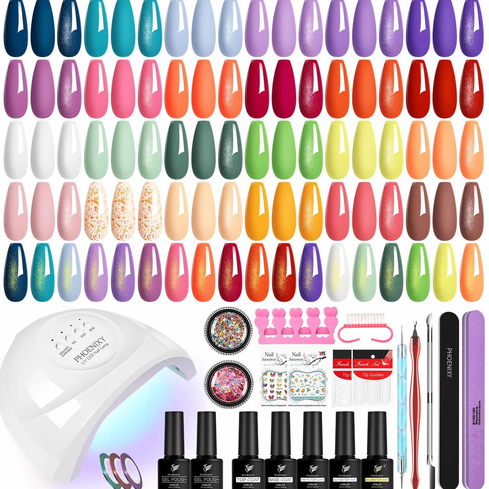 Kit Vernis Semi Permanent avec Lampe 48W, 24 Couleurs Gel UV Complet Base et Top Coat