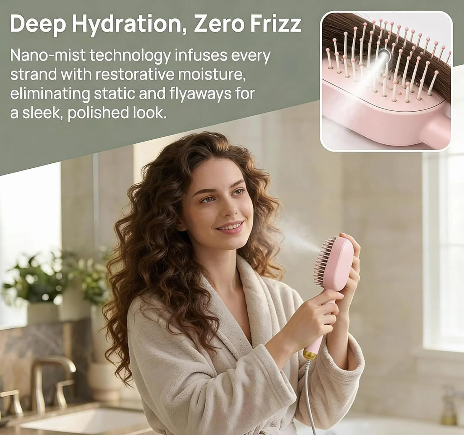 Brosse à vapeur électrique pour cheveux, lisseur rechargeable anti-frisottis antistatique