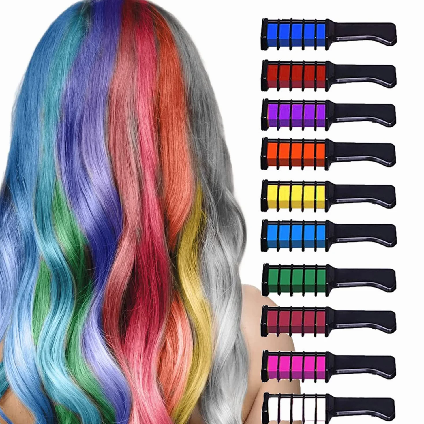 Peignes à Craie pour Cheveux Enfants Lot de 10 Coloration Temporaire Lavables Filles 4-10 ans