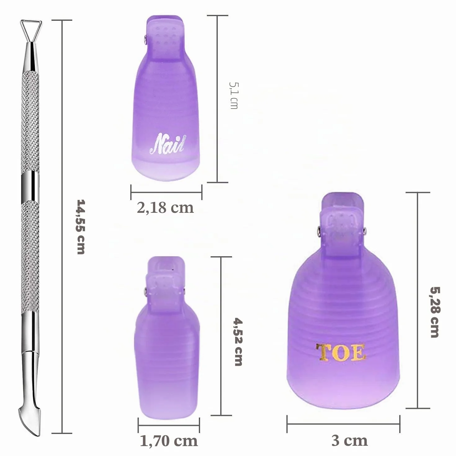 Makartt Clips à ongles pour enlever le vernis gel, poussoir métal double extrémité, 20 clips réutilisables, violet
