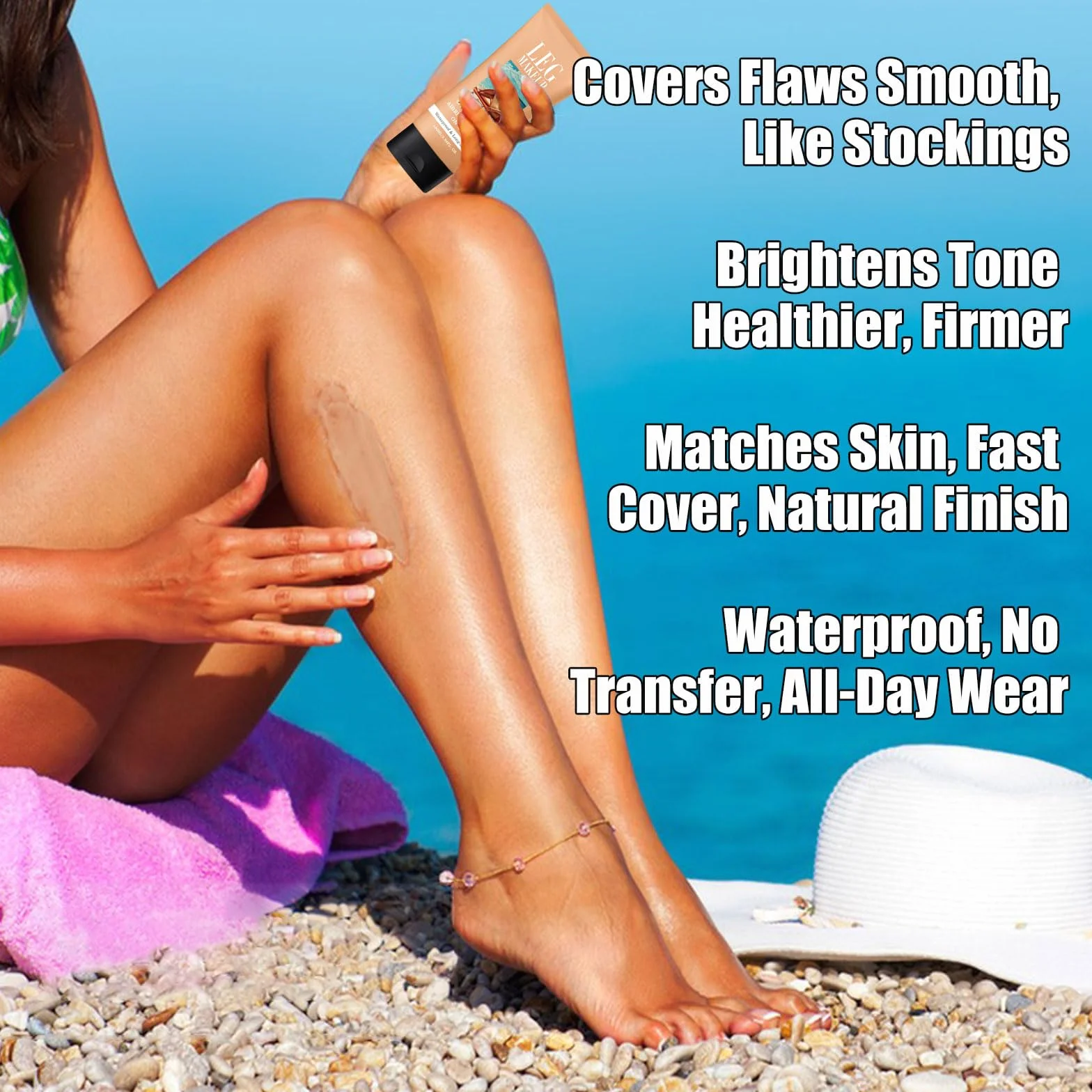 Fond de Teint Jambes Waterproof Leg Makeup with Brush Body Coverage Perfector Long-Lasting Sweat-Proof Coverage Concealer (#2)