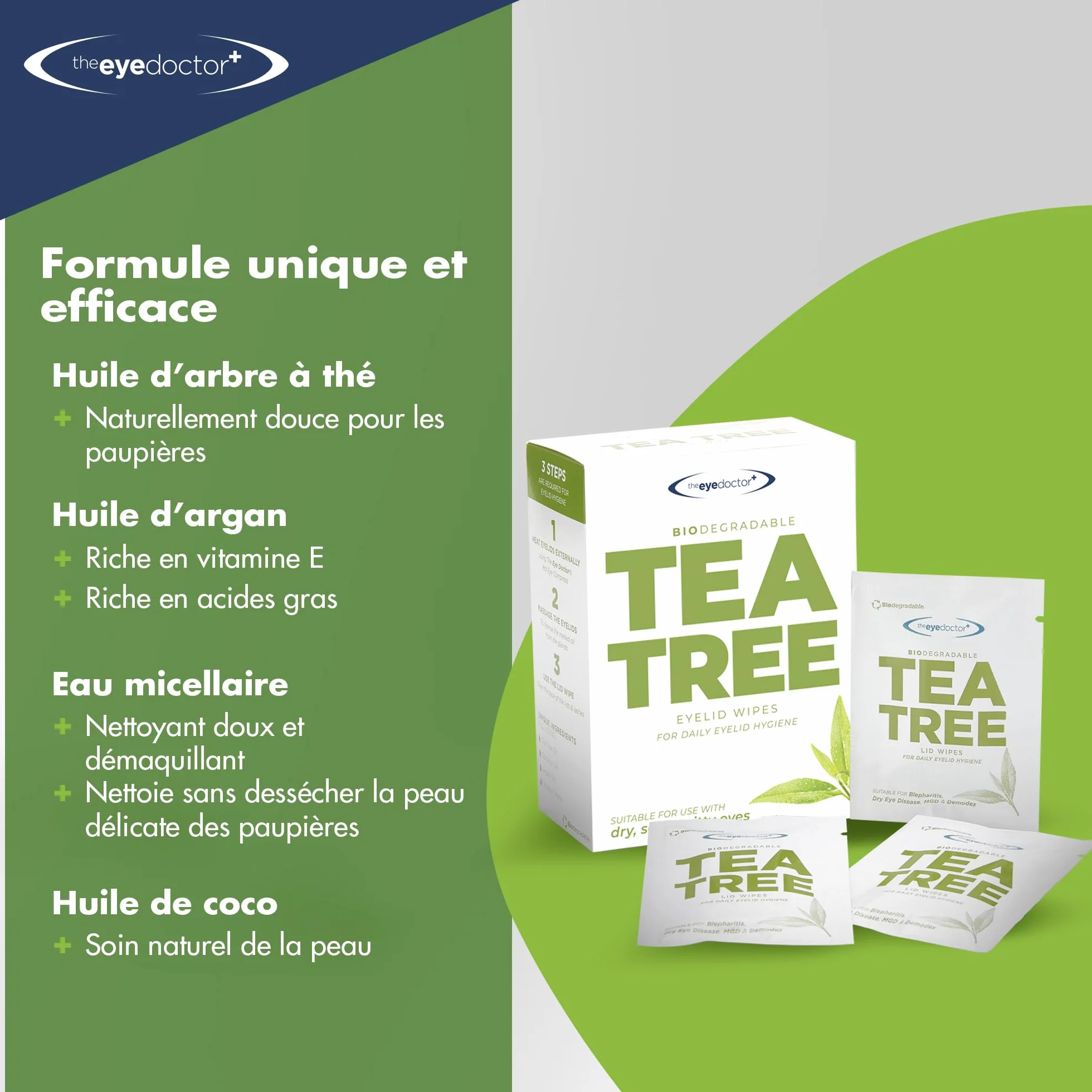 The Eye Doctor Lingettes Pour Paupières À L'arbre À Thé 200 Usage Unique Yeux Sensibles Secs