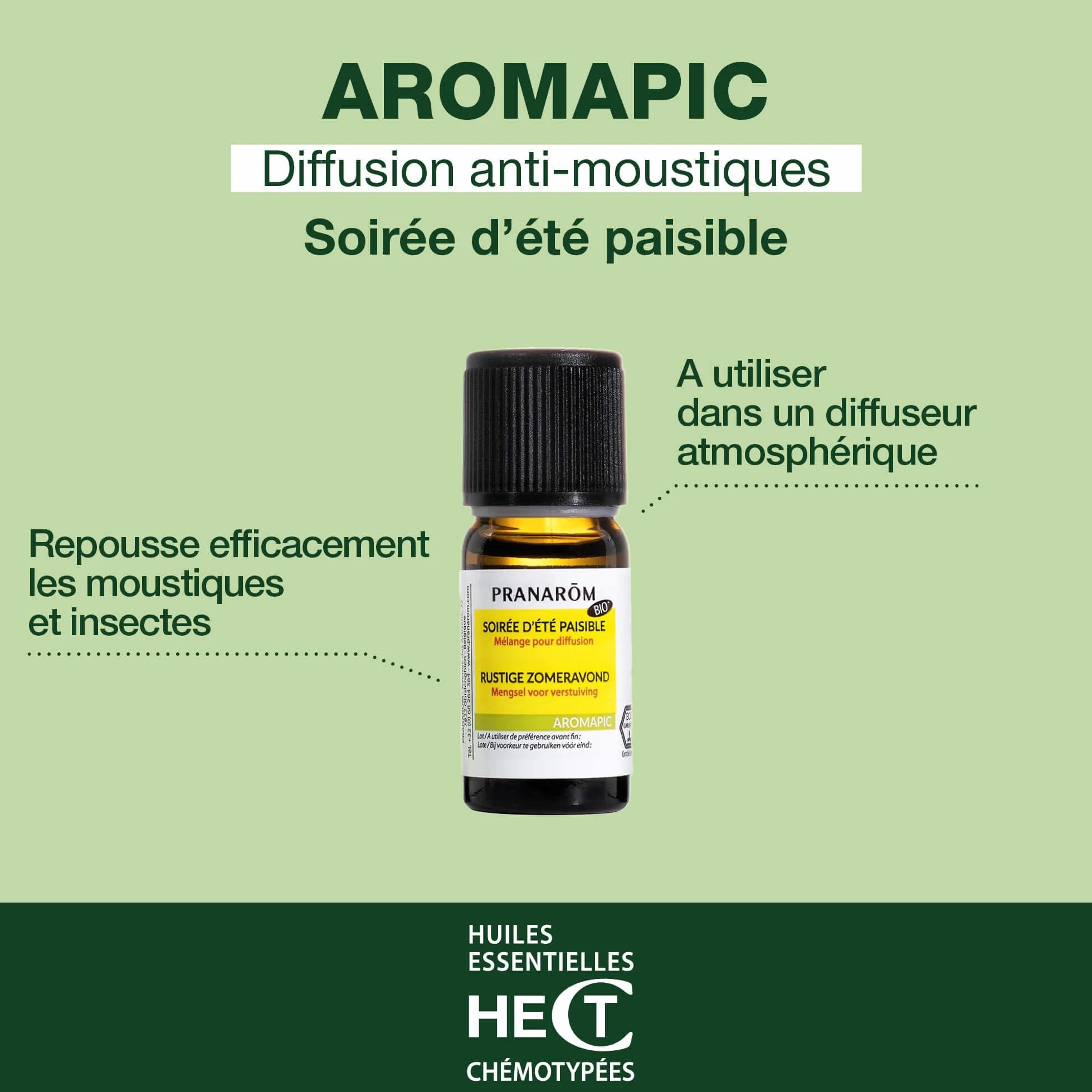 Pranarôm Anti-Mousitques Soirée d’Été Paisible Mélange pour Diffusion Bio aux Huiles Essentielles 10 ml