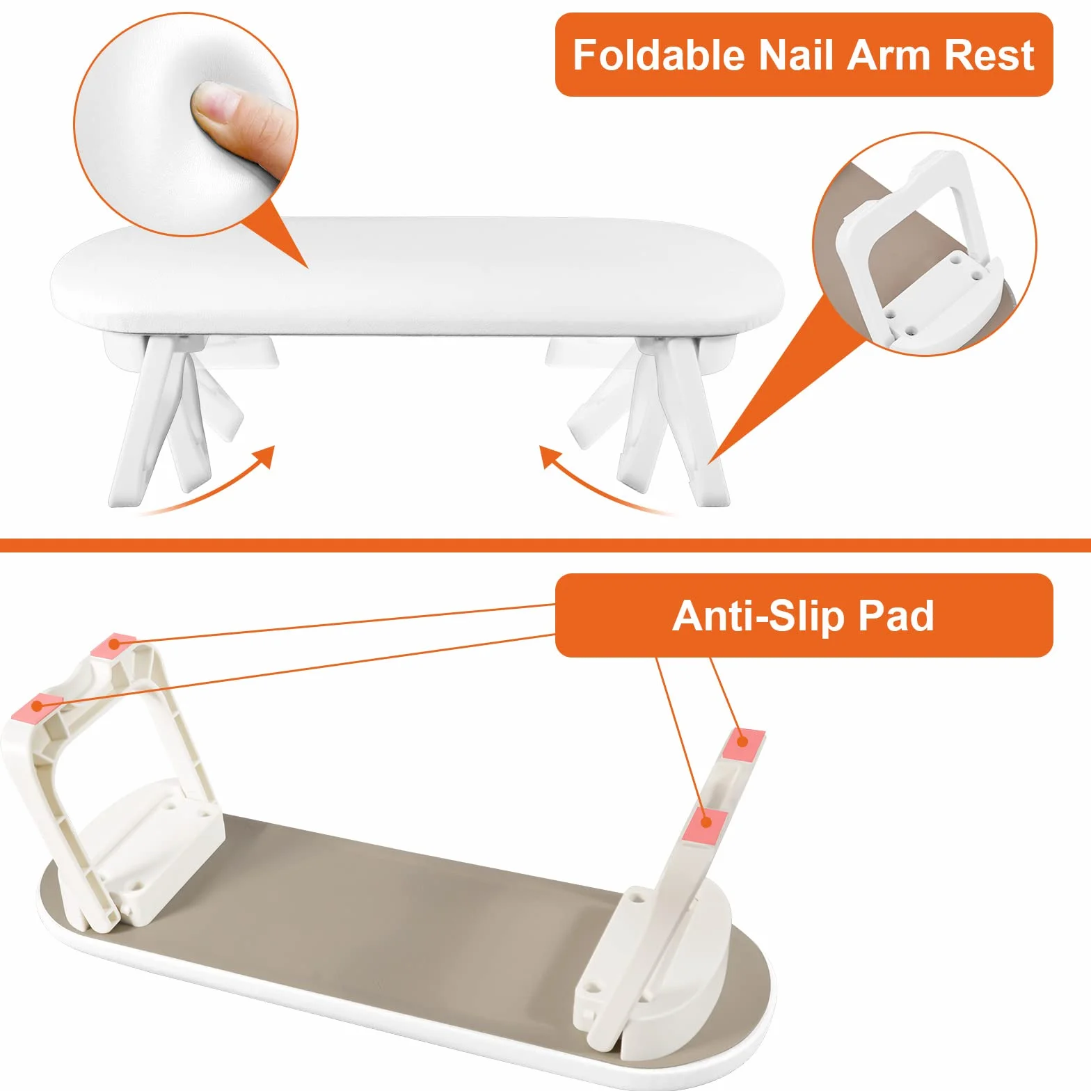 Diesisa Repose-bras pliable en cuir synthétique pour manucure avec tapis de table en PVC, repose-main doux pour ongles en acrylique/coussin de main pour manucure en salon - Blanc