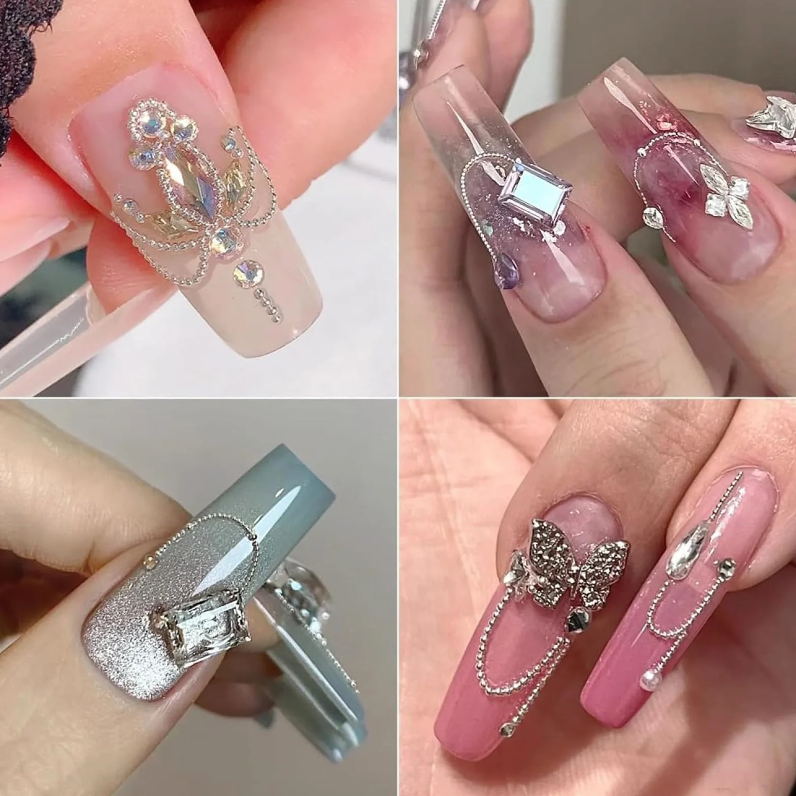 Perles caviar pour ongles, 12 degrés or et argent, chaînes d'ongles, accessoires nail art