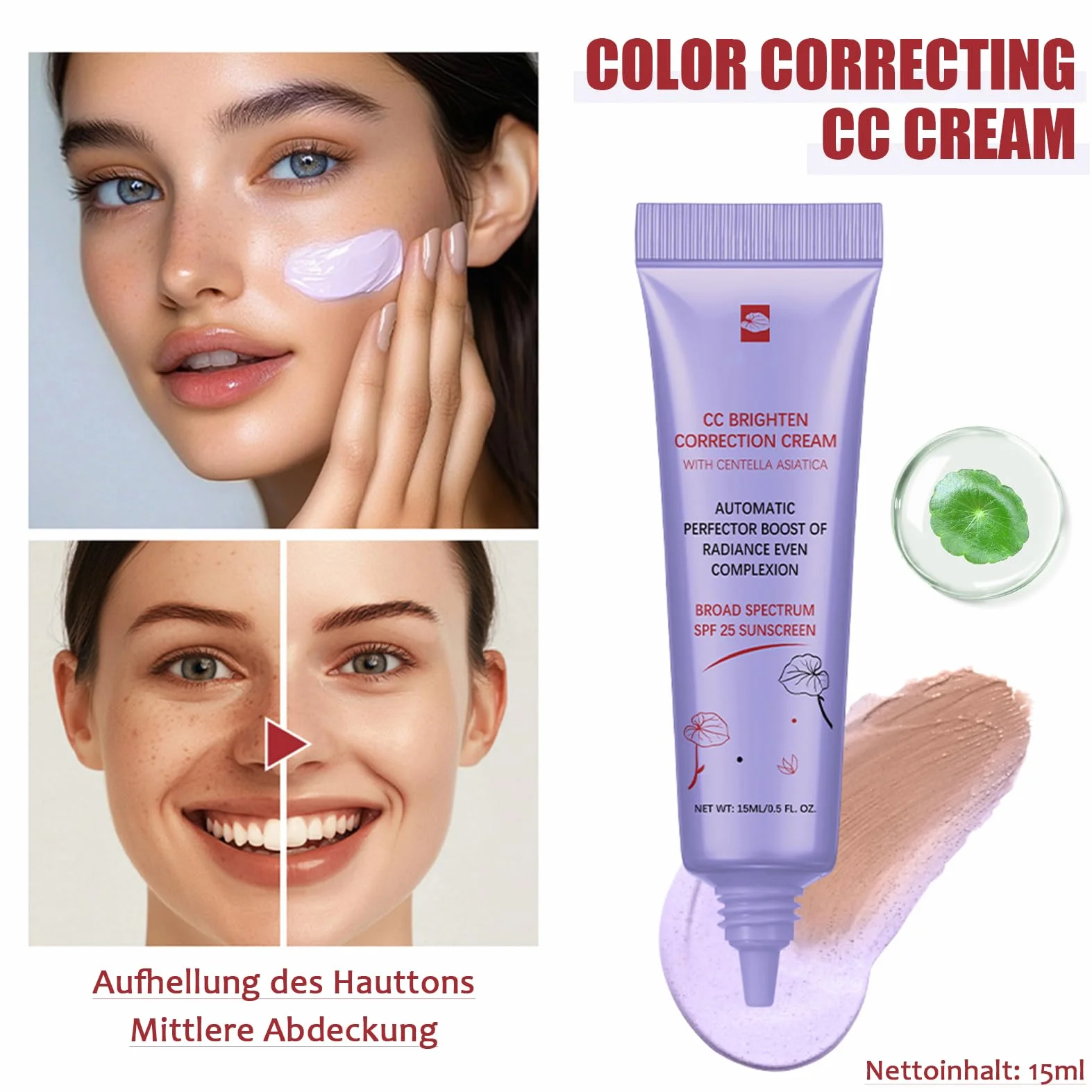 CC Cream Dull Correct Crème Soin automatique du teint Centella Asiatica SPF 25 imperméable