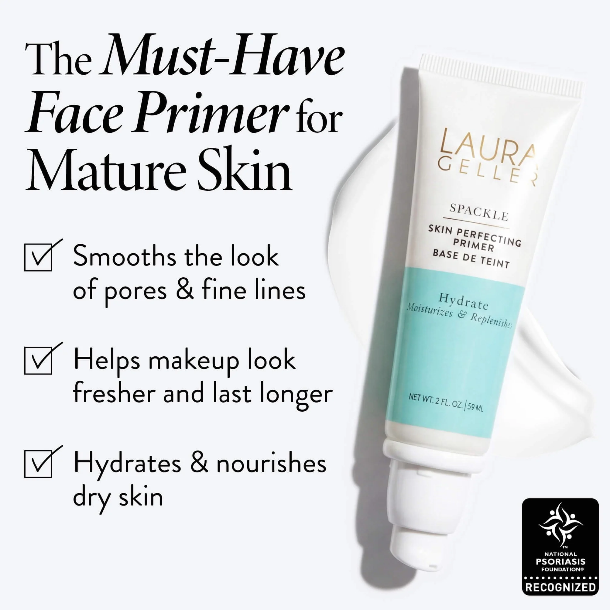 LAURA GELLER NEW YORK Hydrate Spackle Base Hydratante Perfectrice de Peau Sèche, Base de Maquillage, Primer de Maquillage, Beurre de Karité, Aloe Vera, Lisse, Prépare la Peau au Fond de Teint, 56 ml