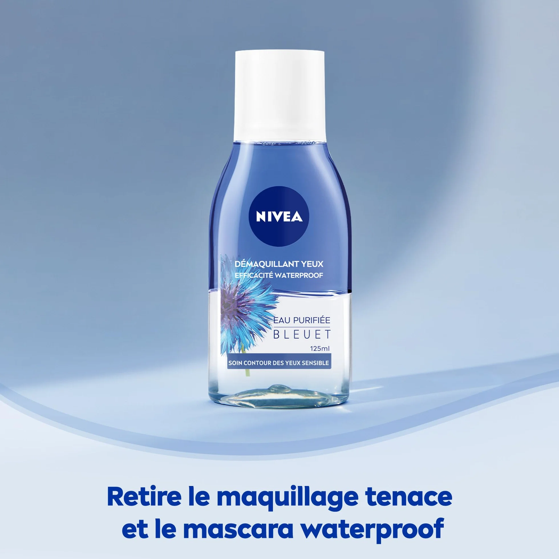 NIVEA Démaquillant Yeux Double Action au Bleuet 125 ml Nettoyant Visage Peaux Sensibles