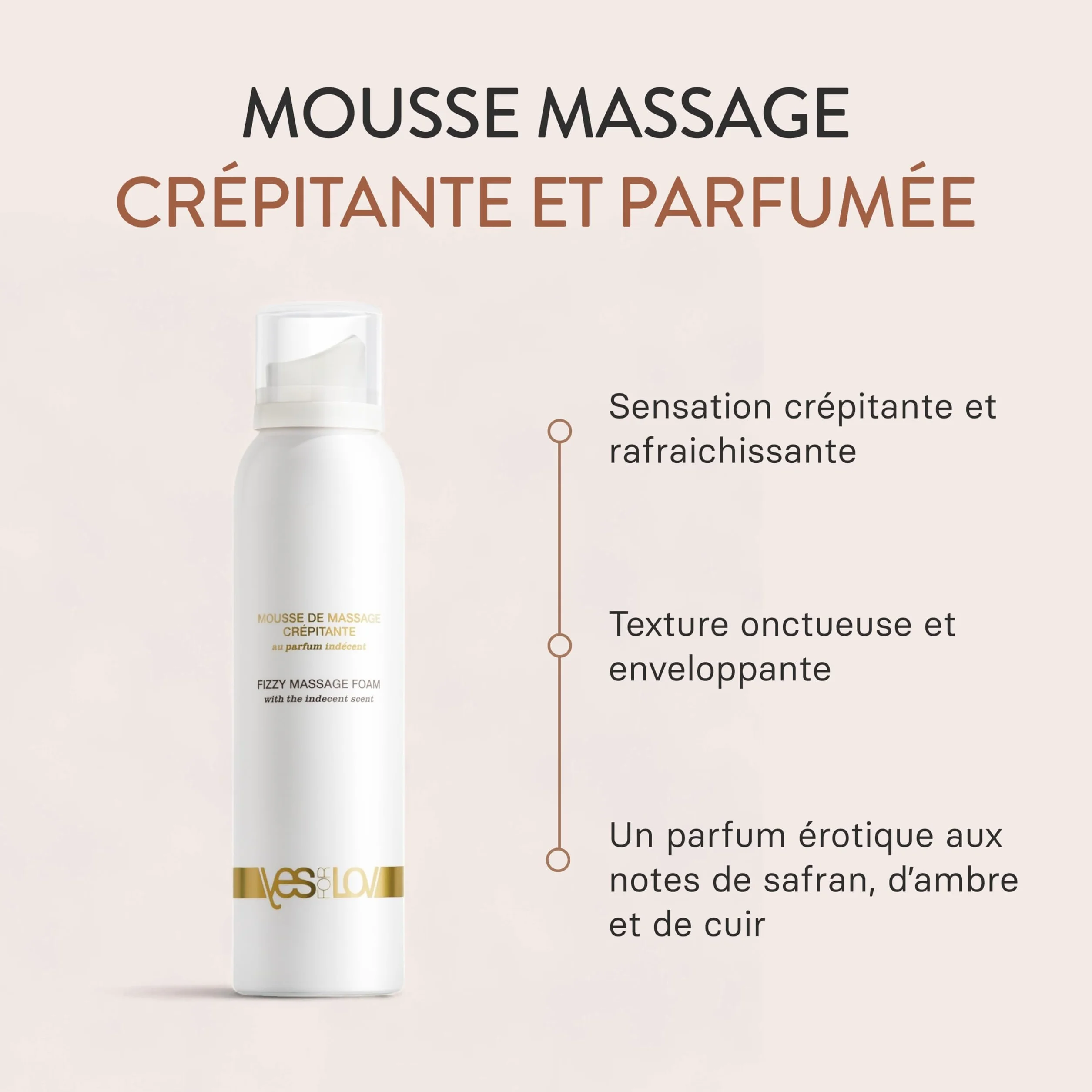 YESforLOV Mousse de Massage Crépitante Huile de Massage Effet Pétillant 150ml Fabriqué en France