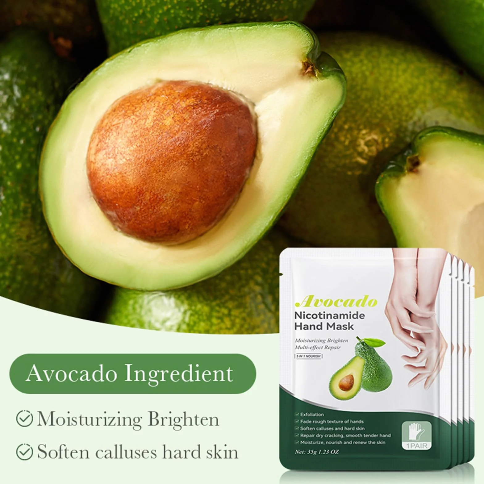Main Gants Hydratants Masque Nourrissant Exfoliant Régénérant Mains Sèches Vieillissantes Gercées Avocat 5 Paires