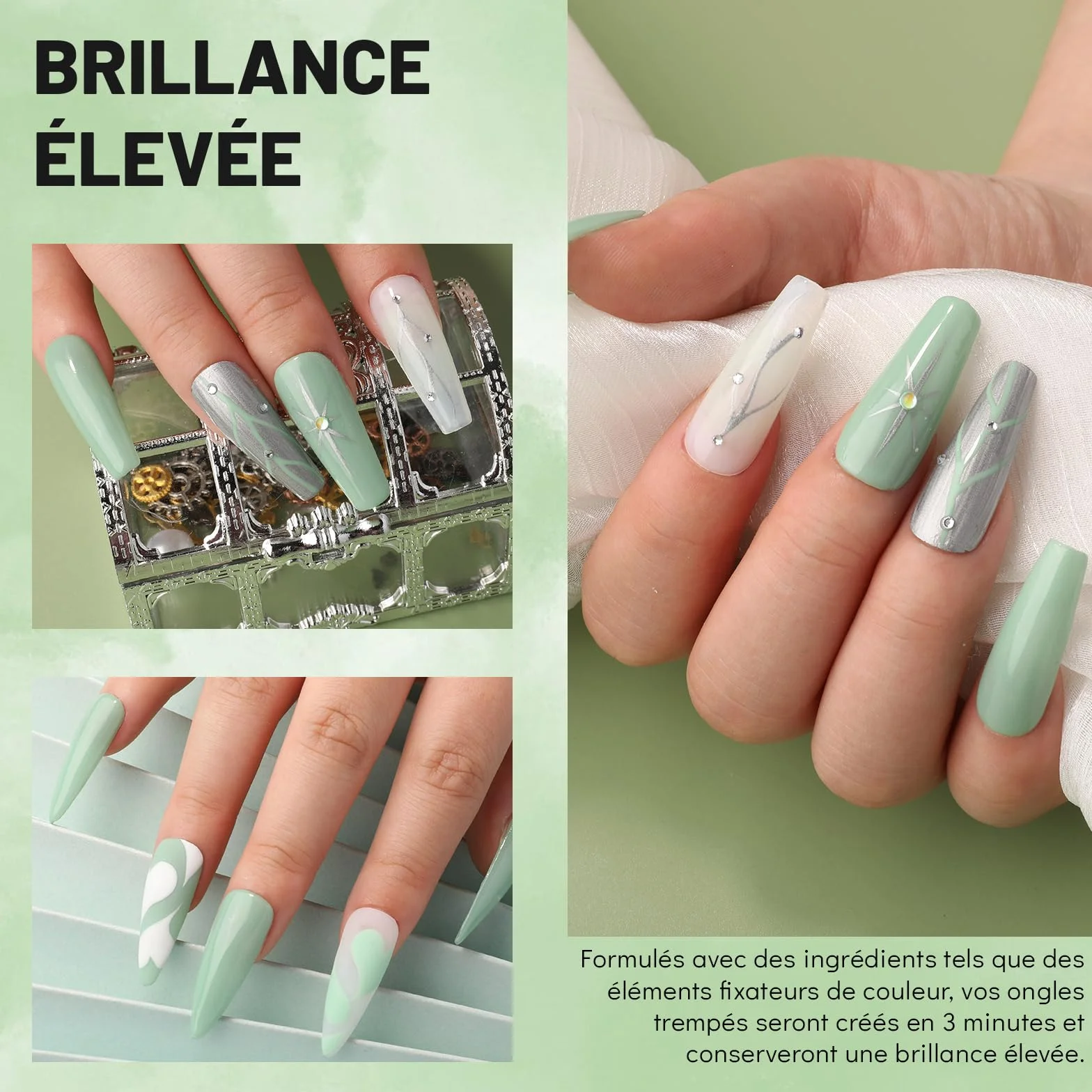 Aokitec Dip Powder 28g Vert Pastel, Poudre à Tremper Acrylique Nail Art Français Longue Durée