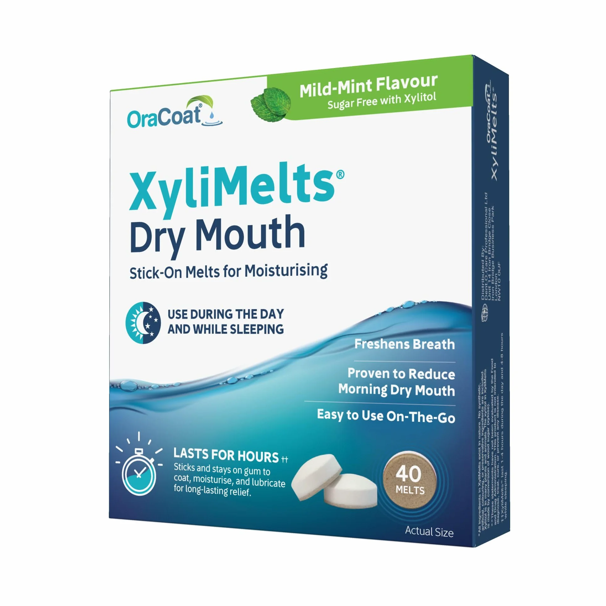 Xylimelts Bouche Sèche 40 Pastilles Adhérentes Menthe Douce Xylitol sans Sucre Action 8h