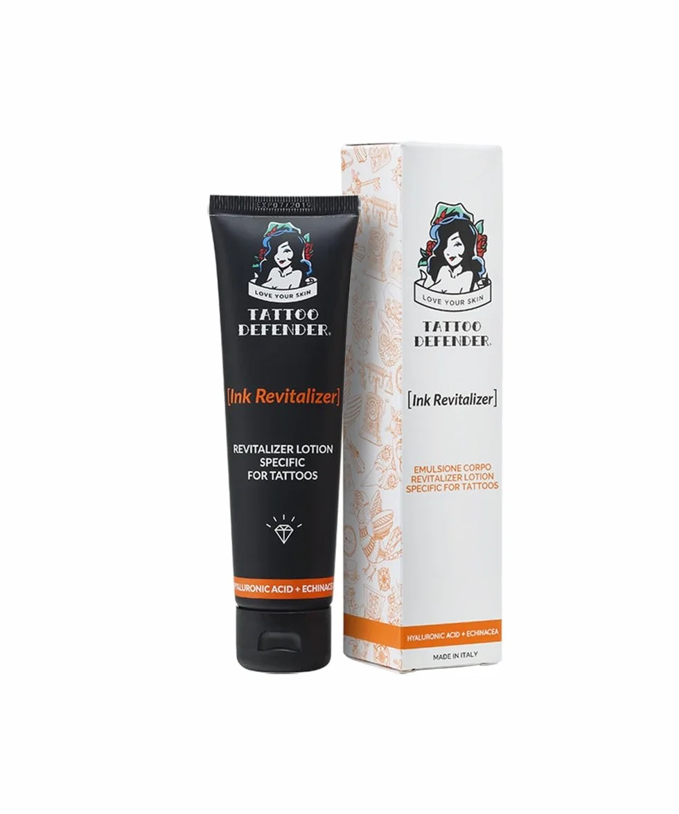 Tattoo Defender - Revitalisant D'Encre 100 ml - Crème Spécifique Pour L'Entretien Des Tatouages ​​- Ravive Les Couleurs Et Le Noir - Rend le Tatouage Brillant Et Bien Défini - Fabriqué En Italie