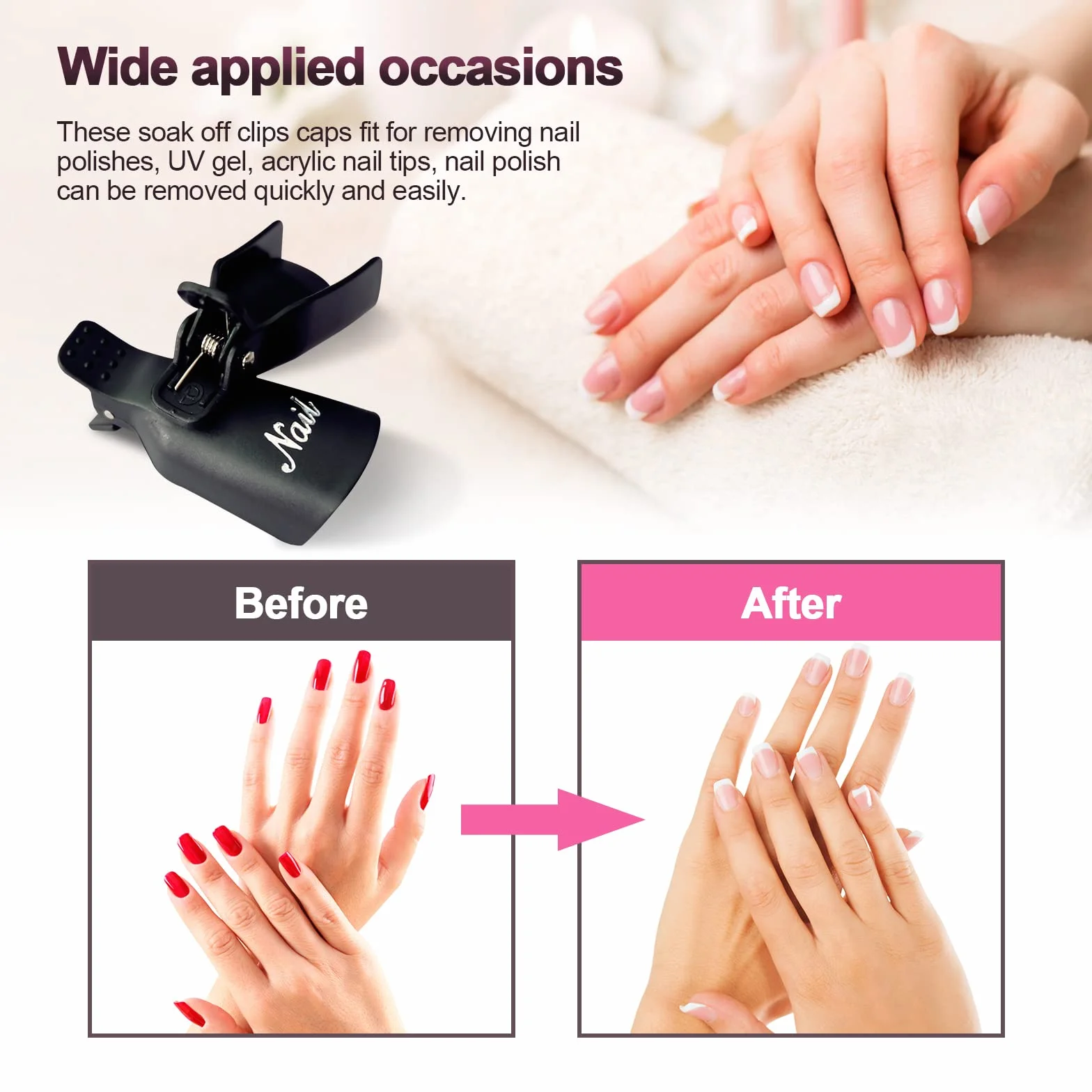 Hanyousheng Pince 10 Pièces Capuchon Ongle Vernis Semi Permanent UV Gel Dissolvant Clips Nettoyage Ongles Retirer Gel Noir