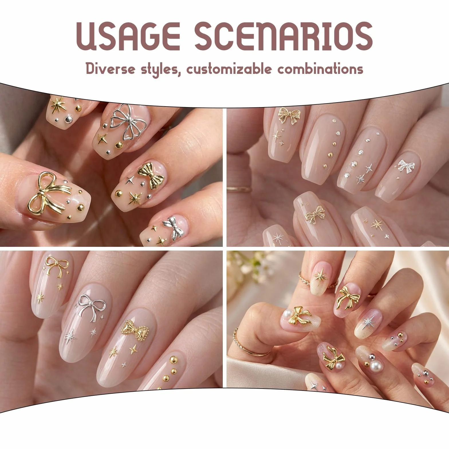 Kit Nail Art Strass Ongle Lot de 3 Boîtes 36 Types Étoile Dorée Argentée Perles Pince à Épiler