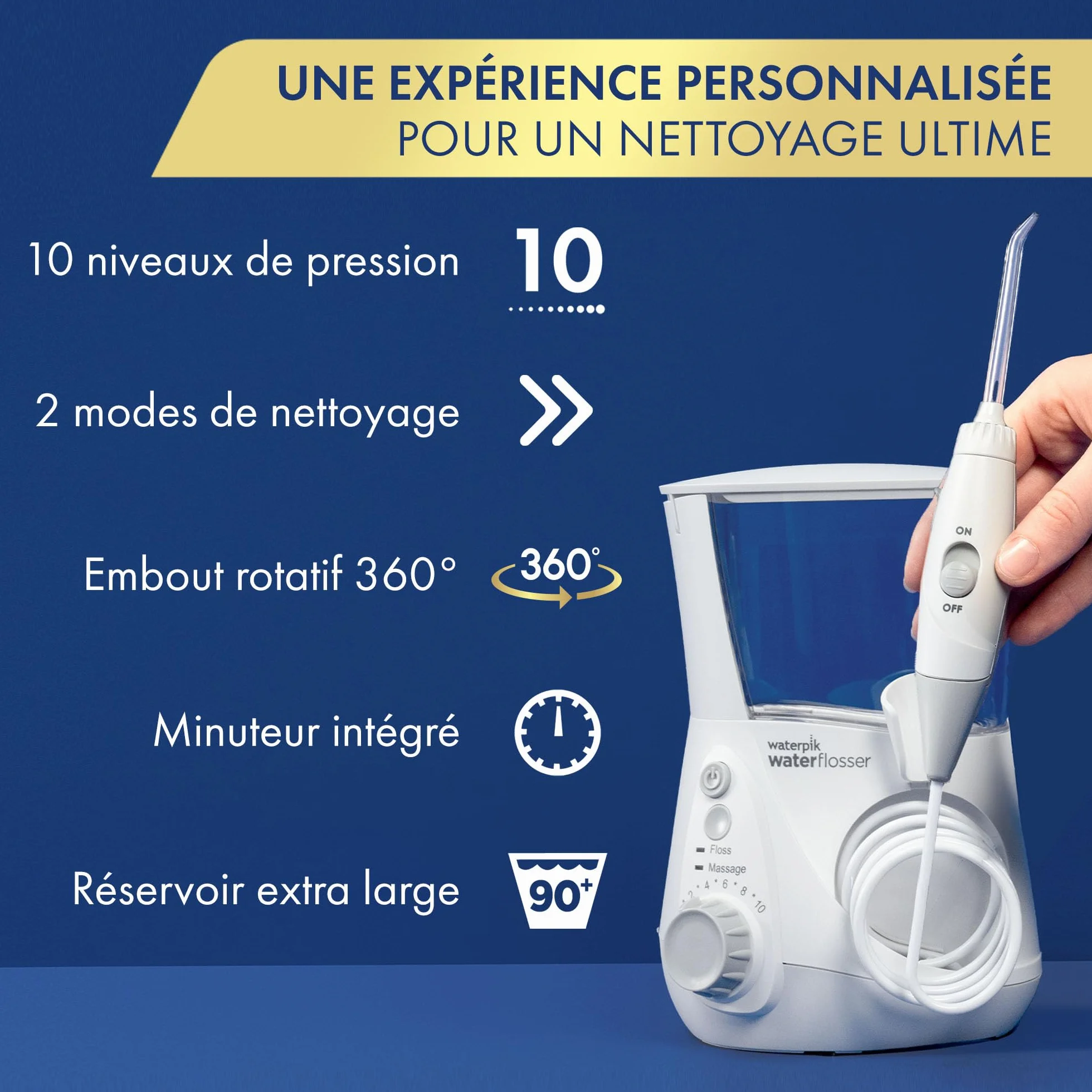 Waterpik Hydropulseur Ultra professionnel Jet dentaire 6 embouts 10 niveaux pression Blanc WF-660EU