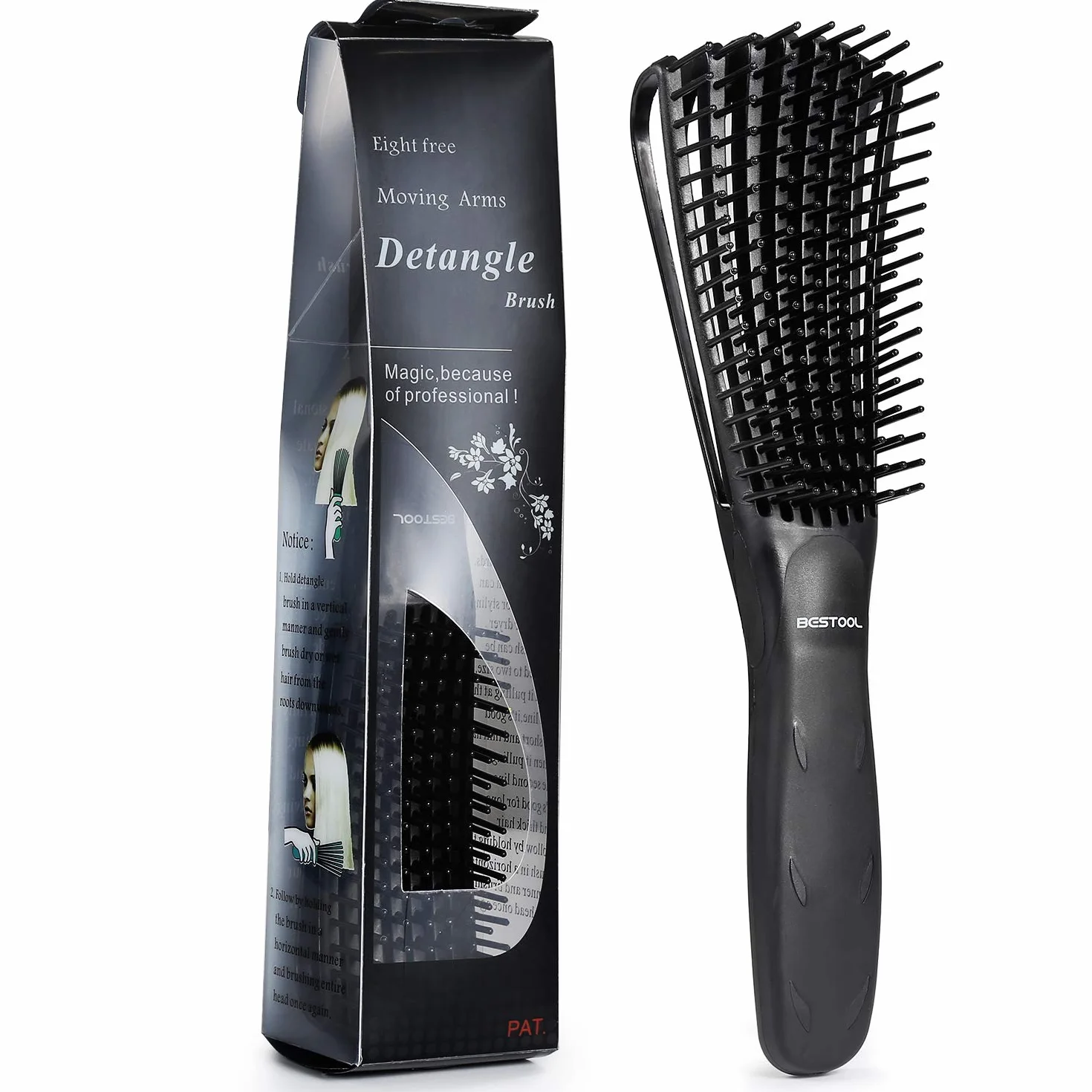 BESTOOL Brosse à cheveux naturels noirs, brosse à démêlage pour cheveux bouclés afro, idéale sur cheveux mouillés ou secs